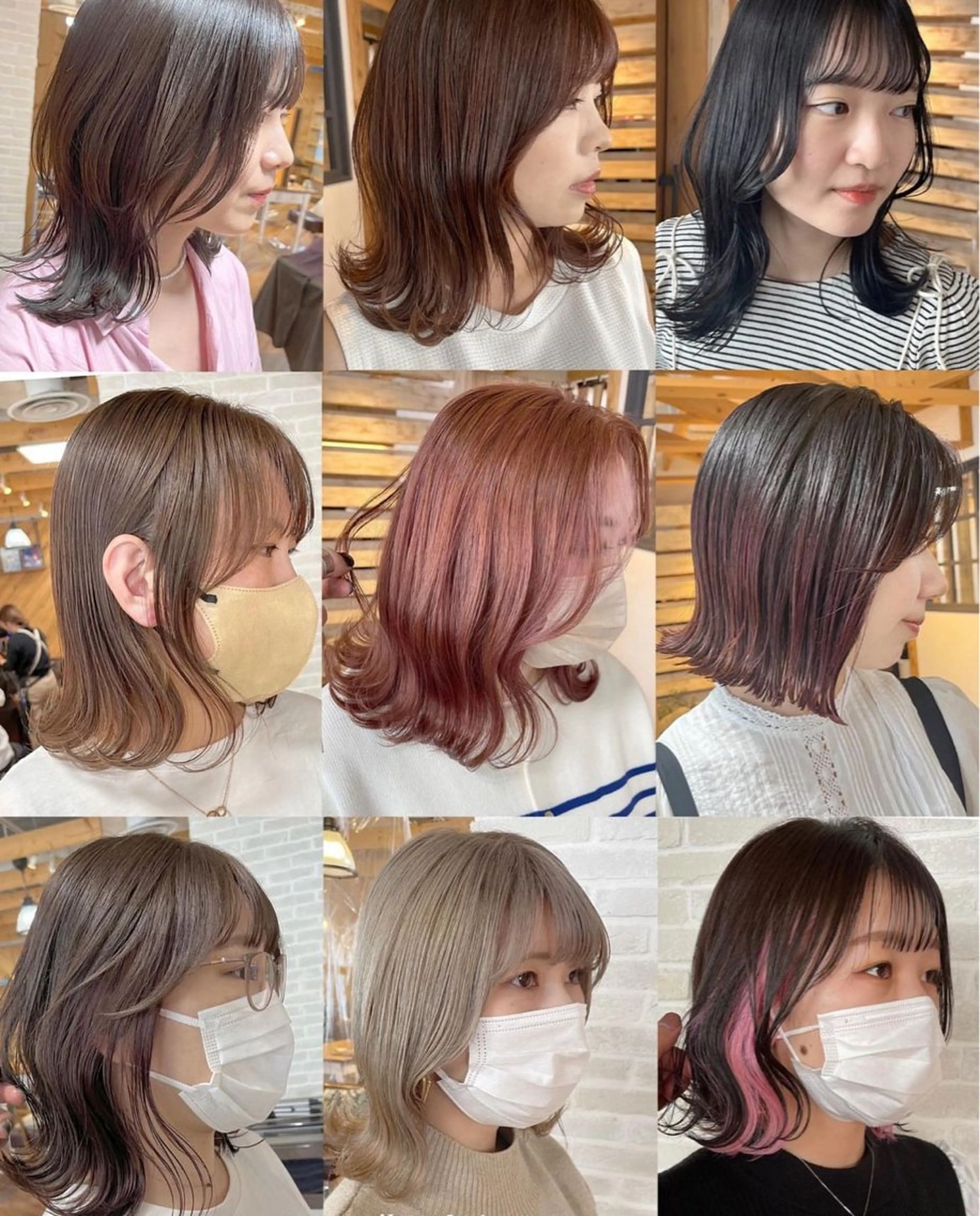 セミロング カラー ブリーチ インナーカラー 髪質改善 外ハネヘア hair salon Ranun髪質改善のヘアスタイル