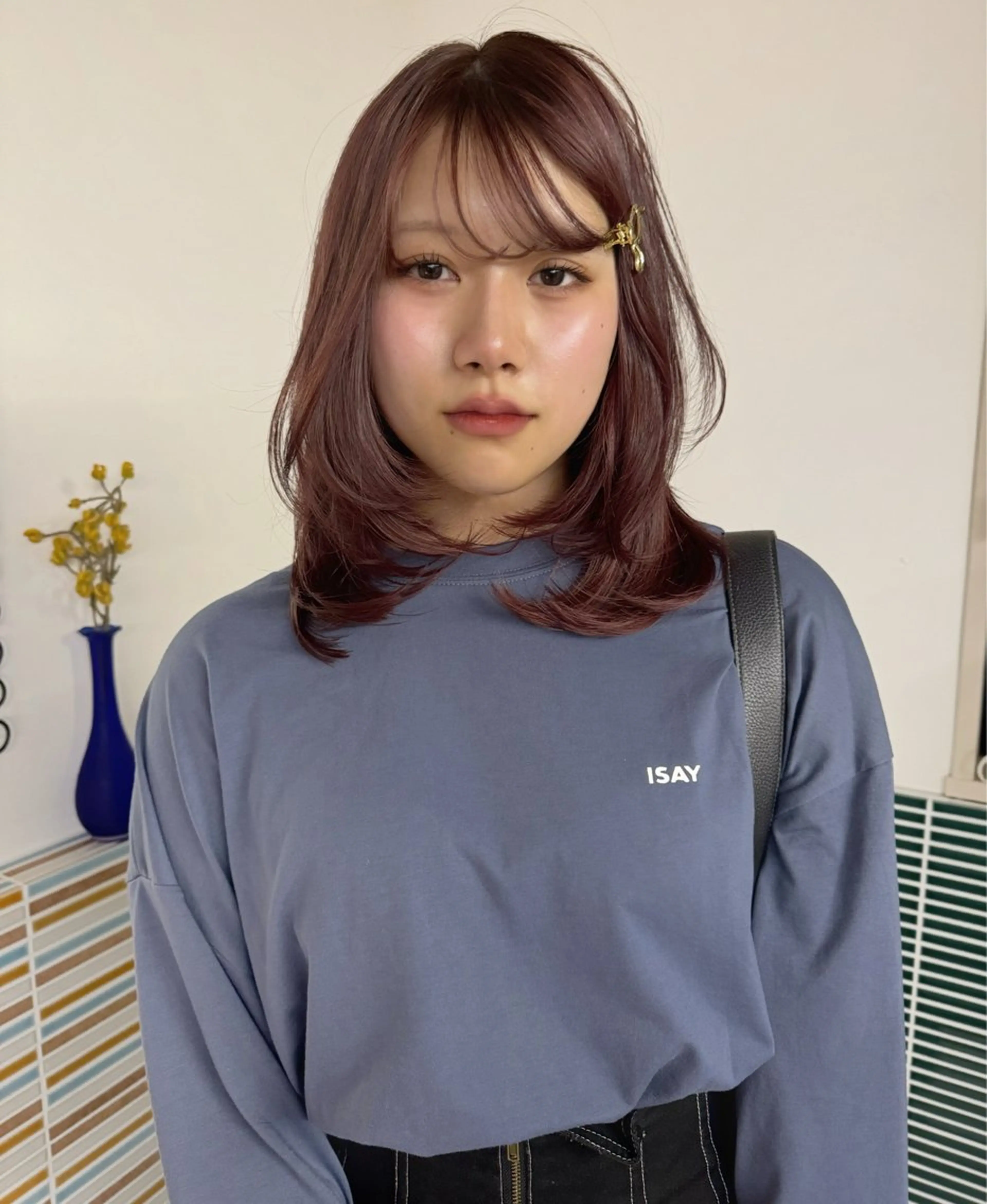 ミディアム ヘアカラー 縮毛矯正/ブリーチ なしWカラー/みゆのヘアスタイル