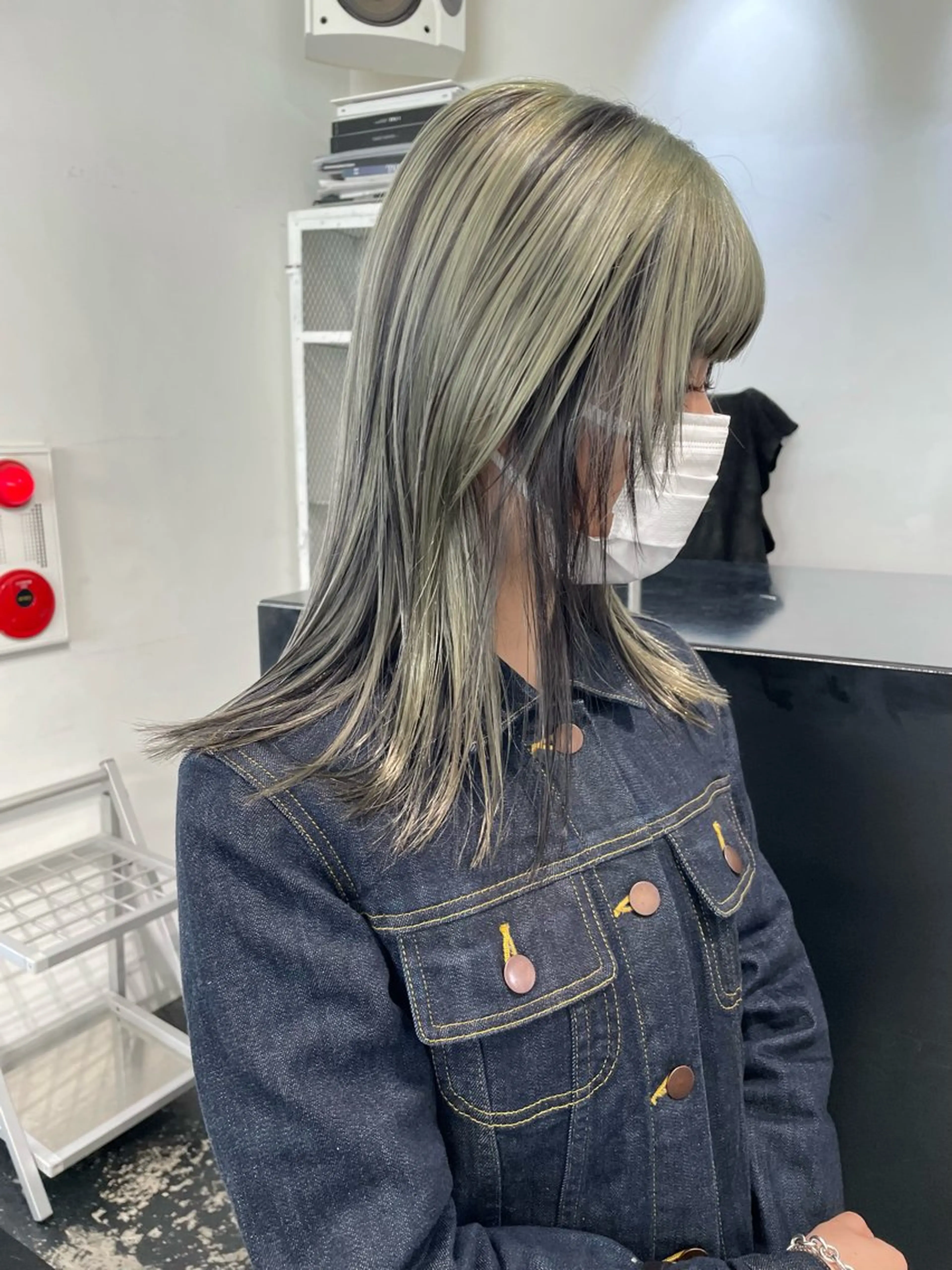 セミロング カラー ヘアアレンジ 黒髪 ブリーチ デザインカラー ミント ミントグリーン カット ヘアカラー トリートメント 艶ハイトーン/ヘア アレンジAYAKAのヘアスタイル
