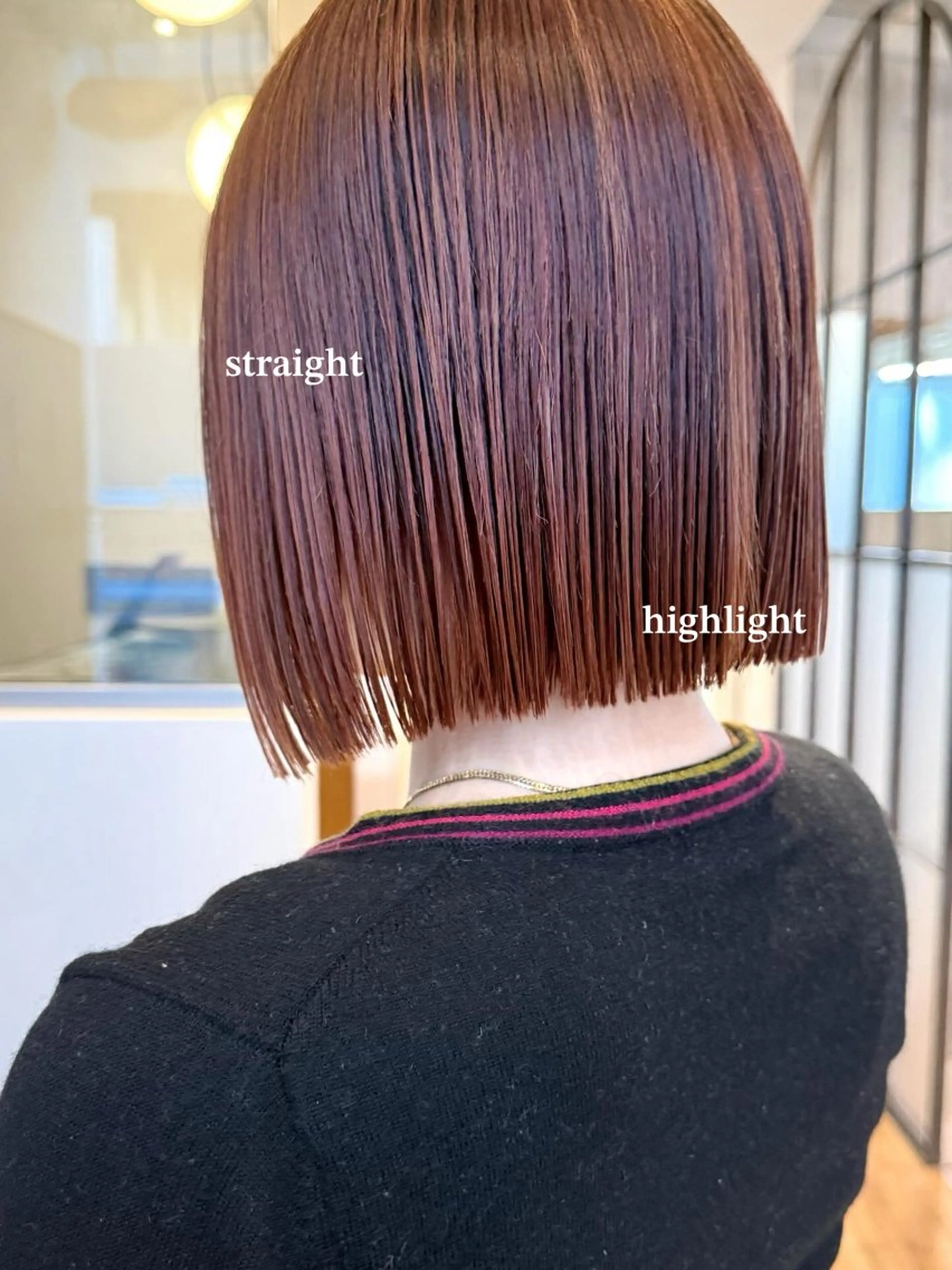 ミディアム ハイライト カット 縮毛矯正 須藤 優真 切りっぱなしボブのヘアスタイル