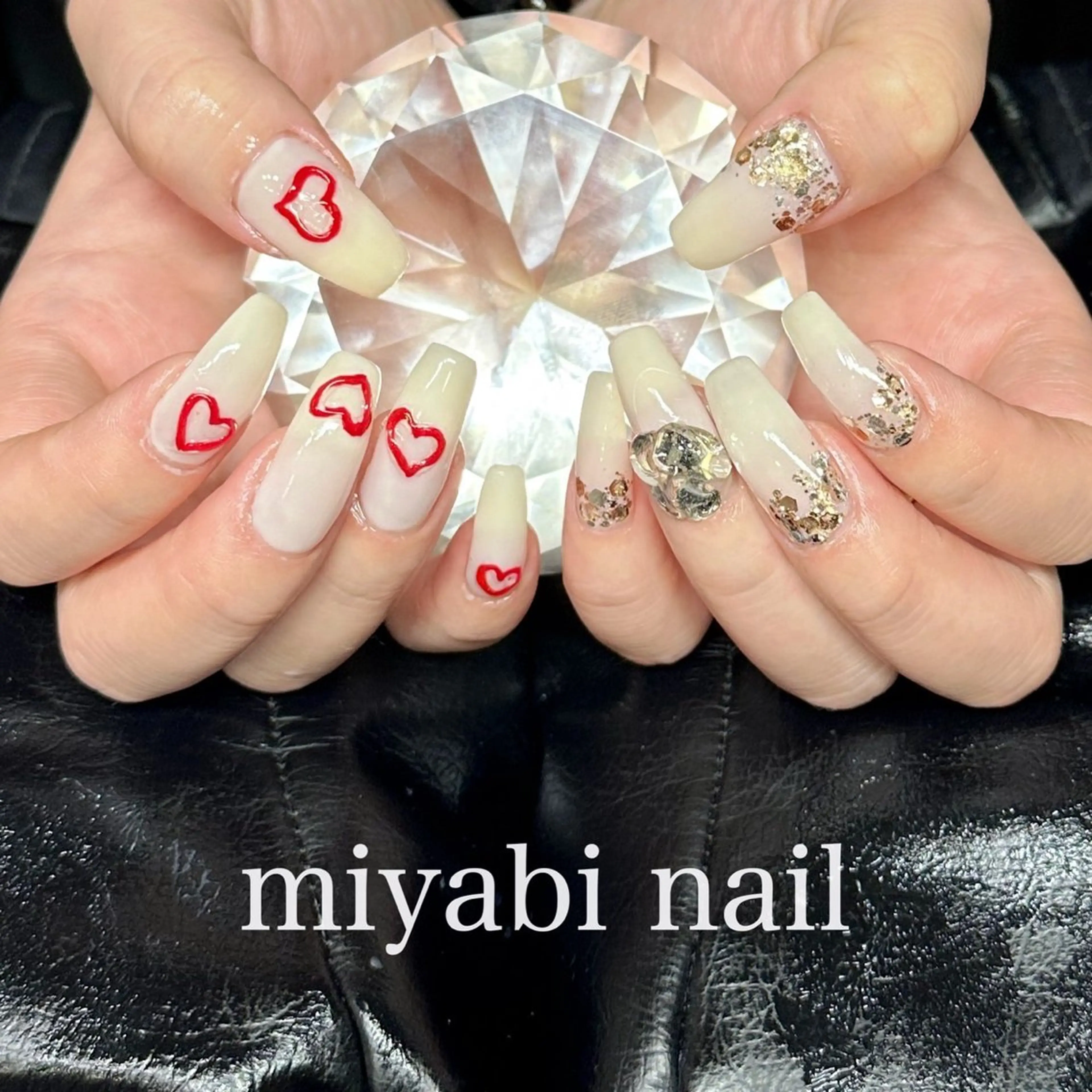 ネイル ジェルネイル ハート ラメ(グリッター) ロングネイル 持ち込み ハンドネイル miyabi nail 桂川駅近くのネイルデザイン