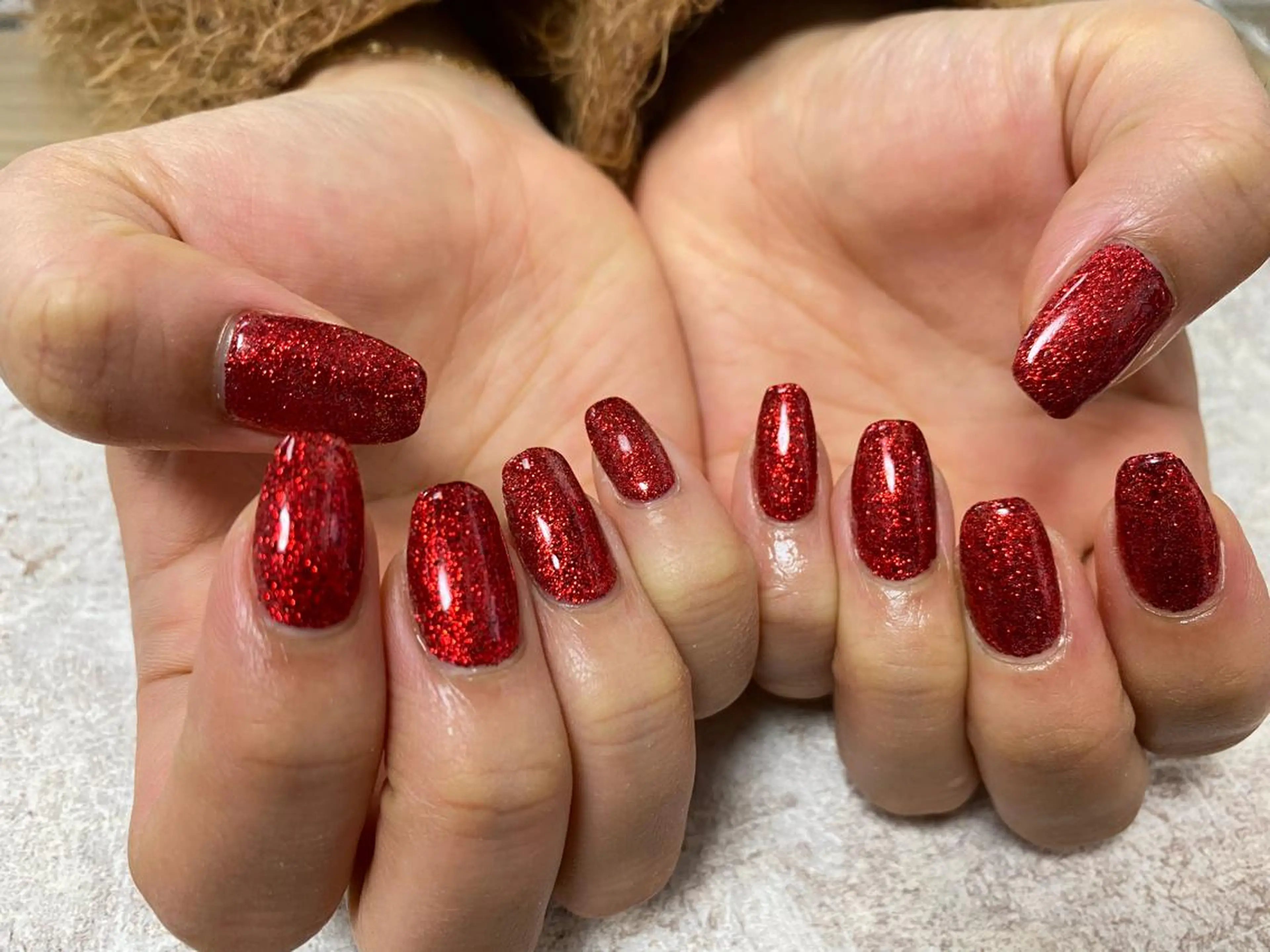 ネイル ラメ(グリッター) 赤色 ハンドネイル Mogu nail 二子玉川のネイルデザイン