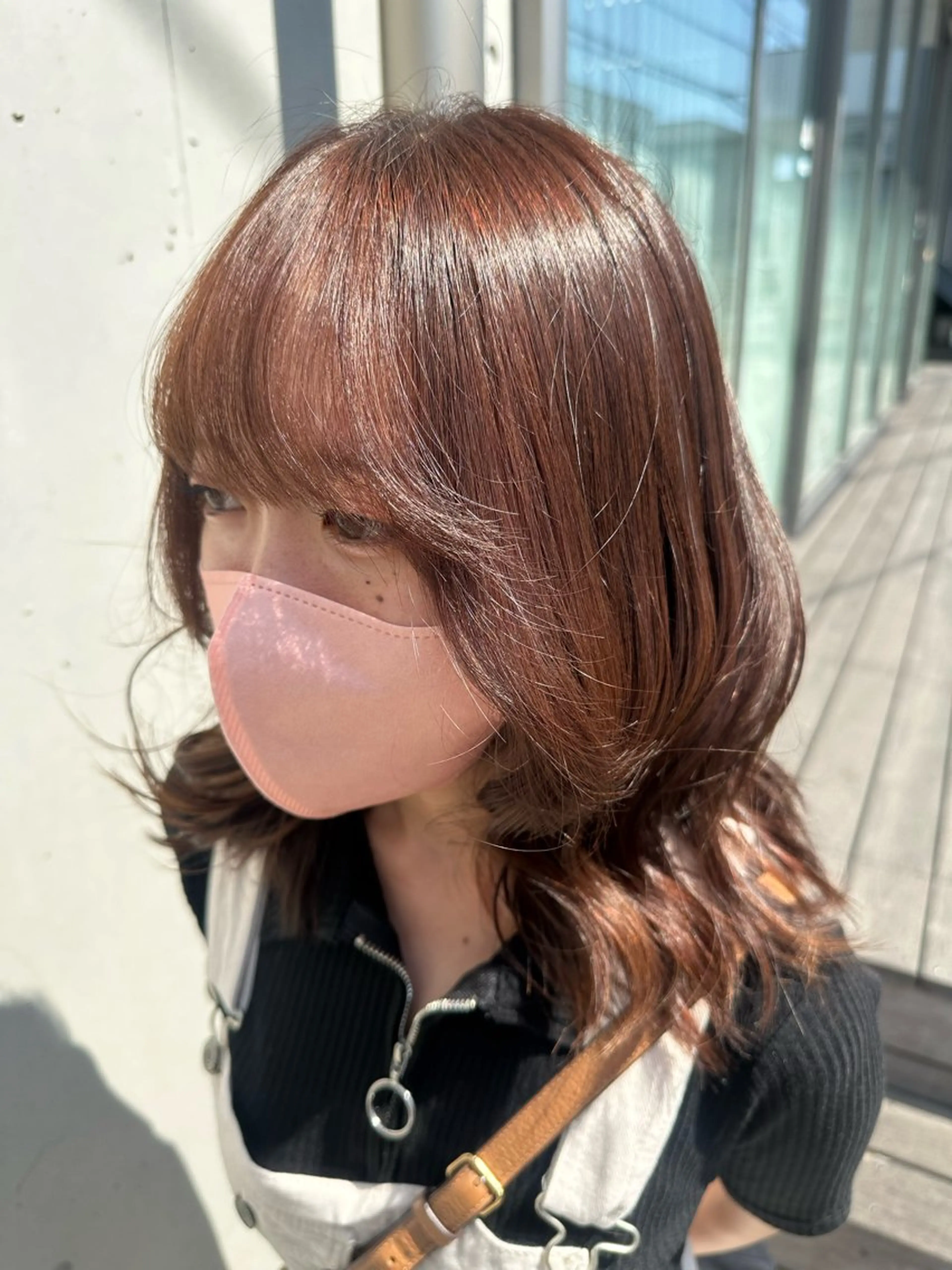 セミロング 顔周りカット 縮毛矯正 艶カラー/縮毛矯正/ ブリーチカラー/みなのヘアスタイル