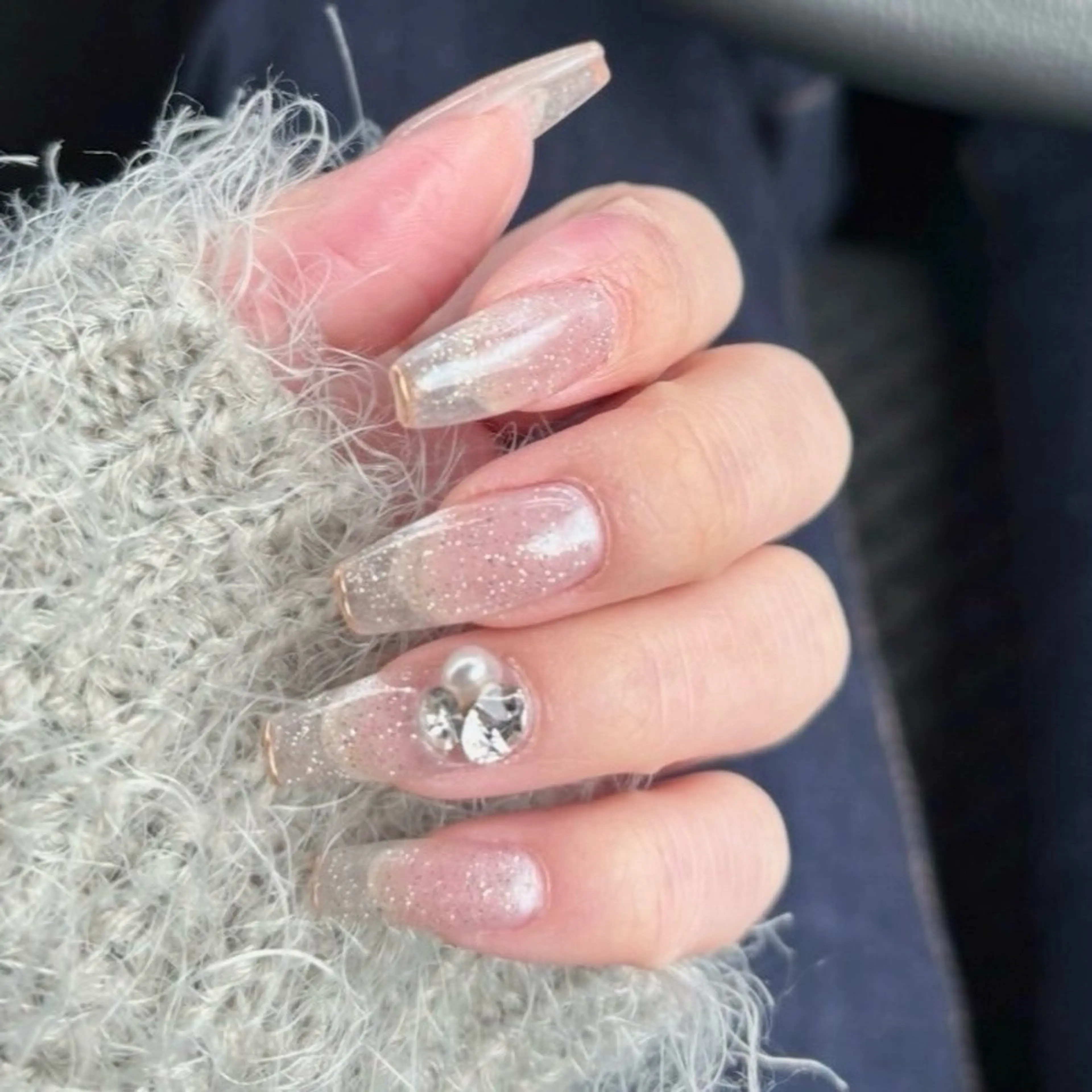 ネイル クリアネイル ジェルネイル キラキラネイル ラメ(グリッター) ミラーネイル Nailsalon Merci所属・Merci momoのネイルデザイン