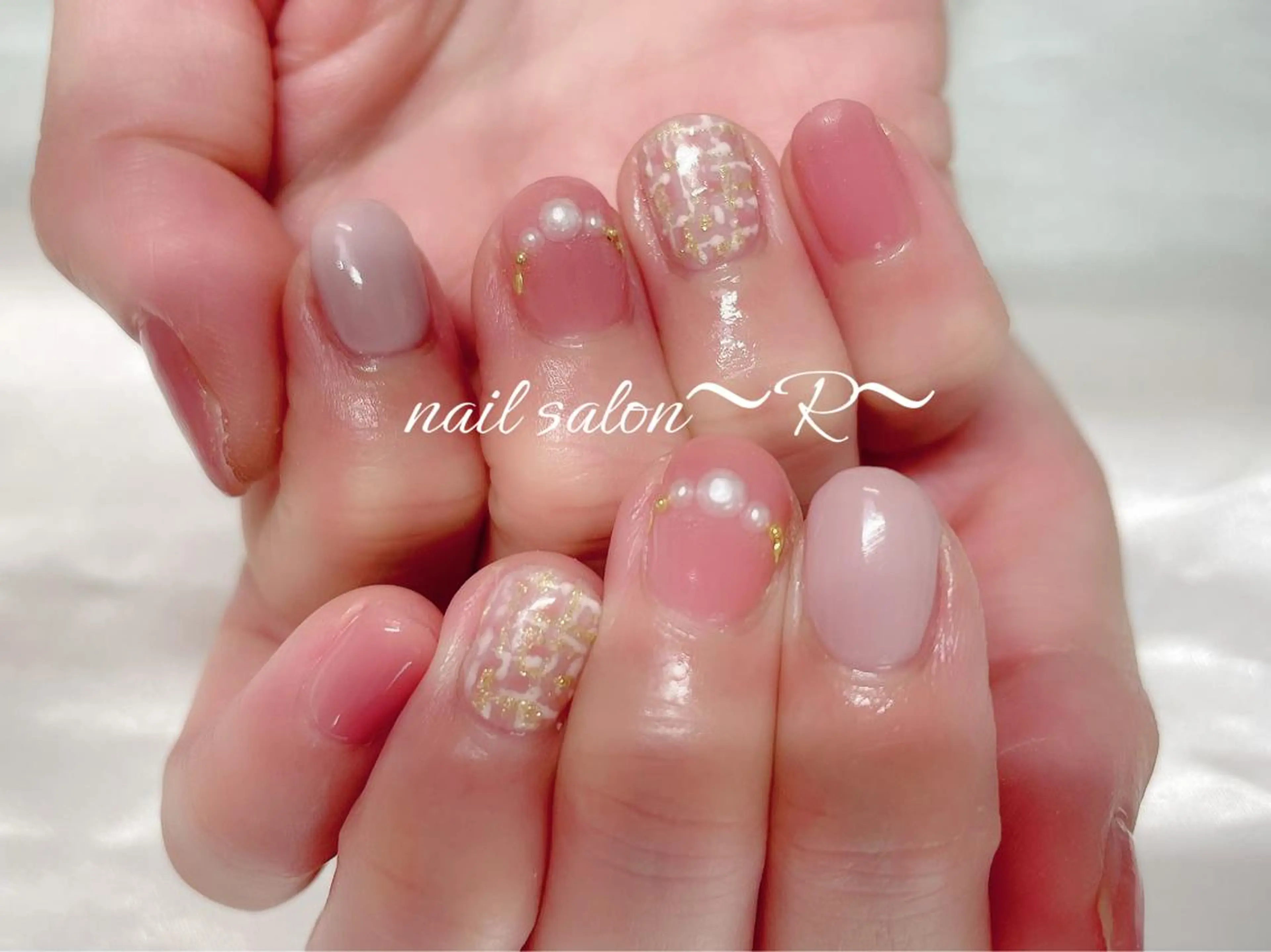 ネイル ツイードネイル ハンドネイル 〜 R〜 プライベートサロンのネイルデザイン