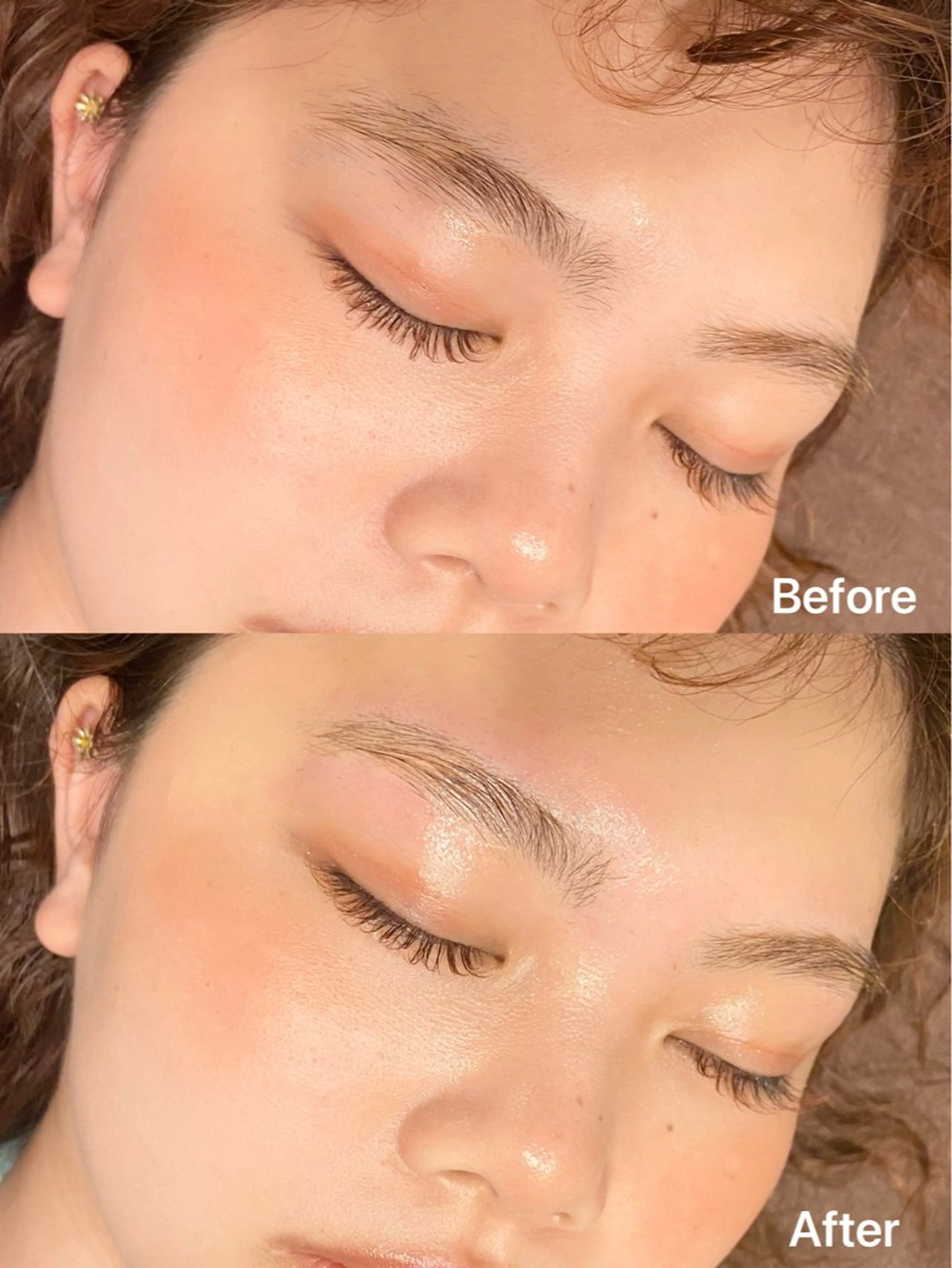 ハリウッドブロウリフト(HBL)眉癖改善施術☆自眉をいかした自然な眉に♪ カウンセリング→眉癖改善→ワックス脱毛→毛抜きの写真