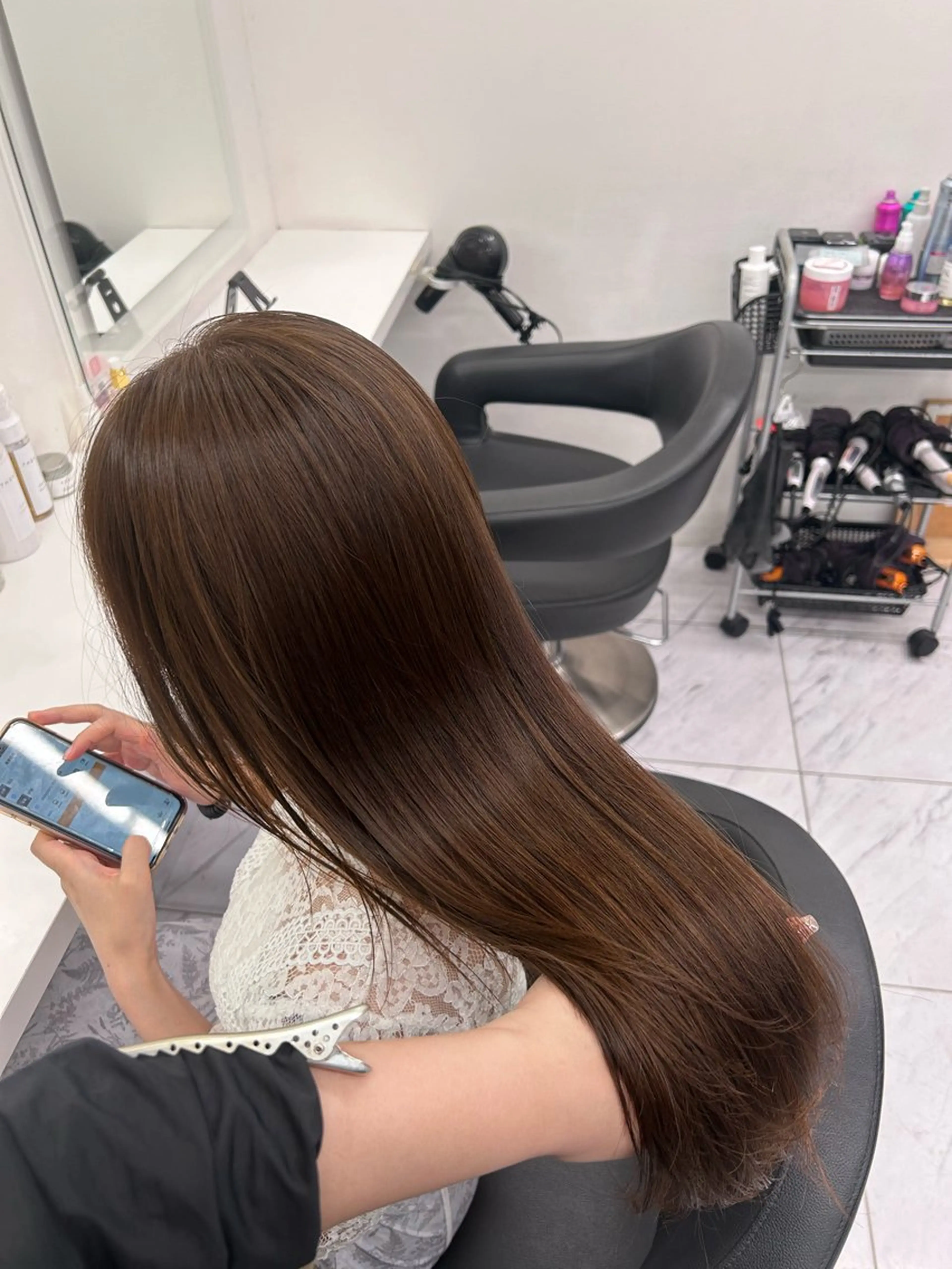 ロング カラー パーマ ヘアアレンジ メンズ キッズ ヘアカラー トリートメント ヘアセット ブリーチなしカラー/ ブラウン/レイヤーのヘアスタイル