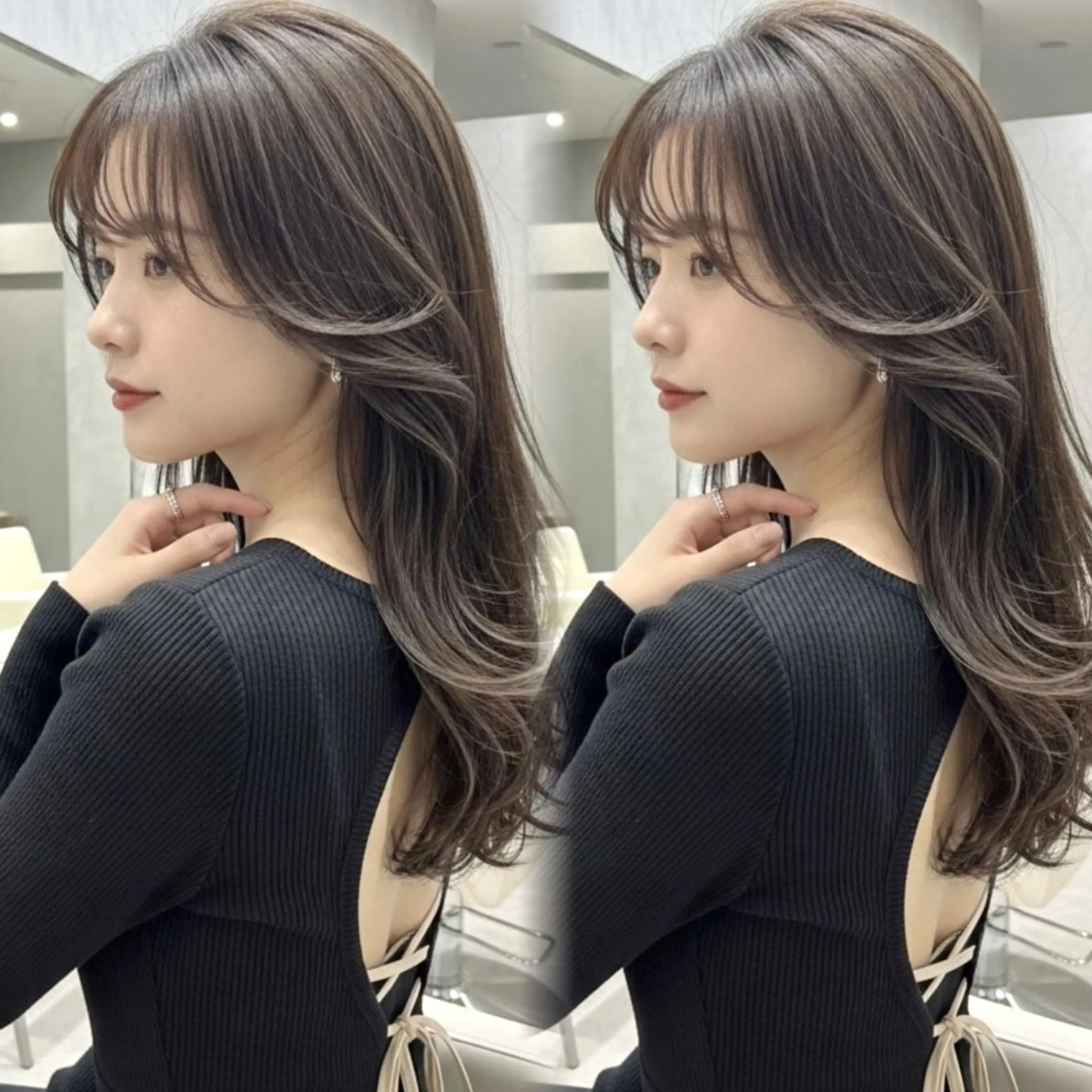 セミロング 顔周りカット 韓国風ヘア レイヤーカット 小顔カット カット ヘアカラー トリートメント ✨韓国レイヤー🦋 リピートNO.1✨のヘアスタイル