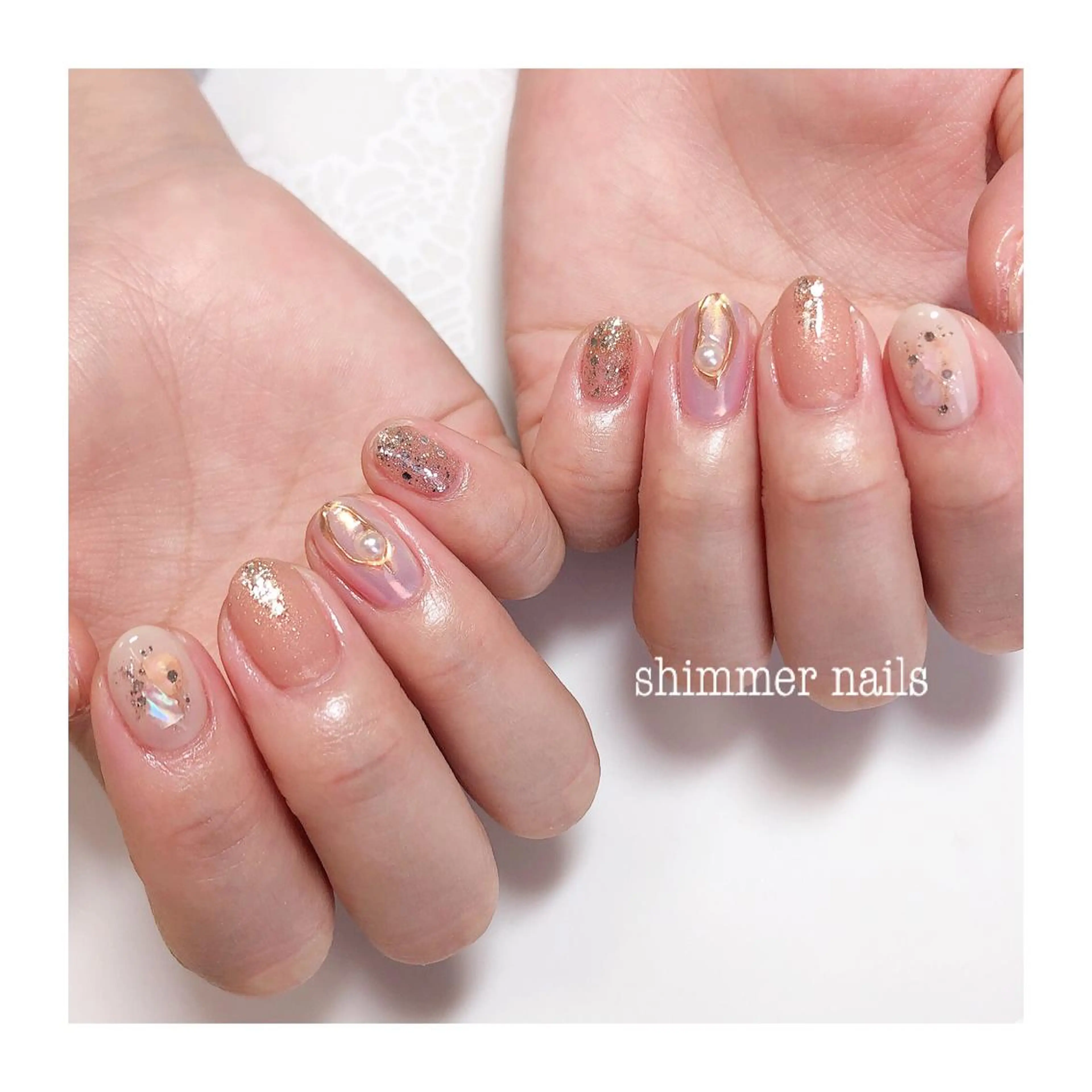 ネイル オーロラネイル キラキラネイル フットネイル shimmer nailsのネイルデザイン