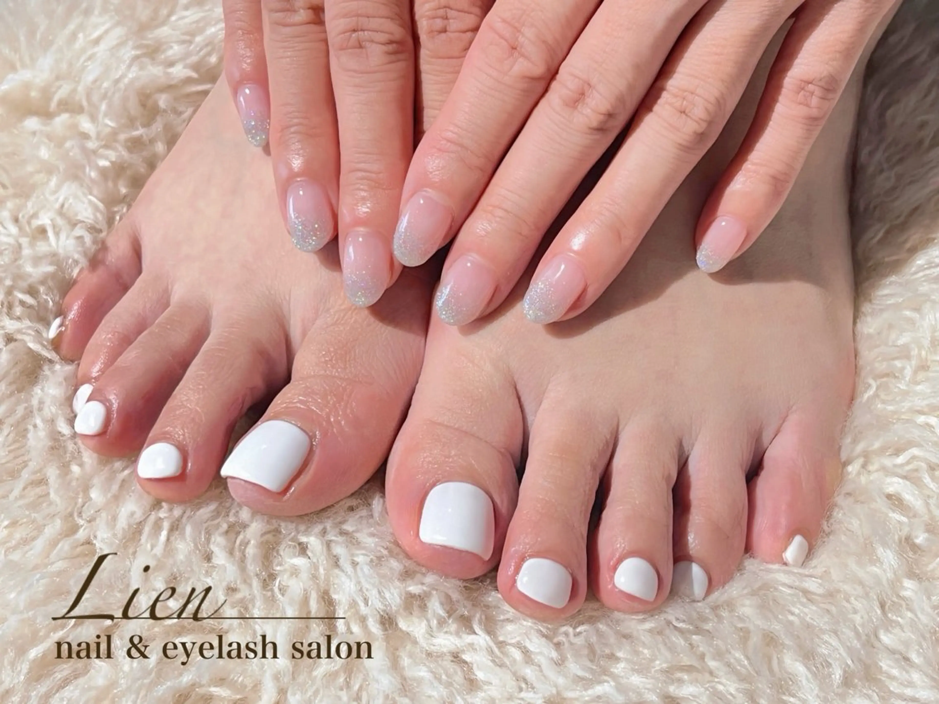 ネイル 長さ出し フットネイル フレンチネイル ジェルネイル ガラスフレンチ Lien（リアン） 銀座駅6分のネイルデザイン