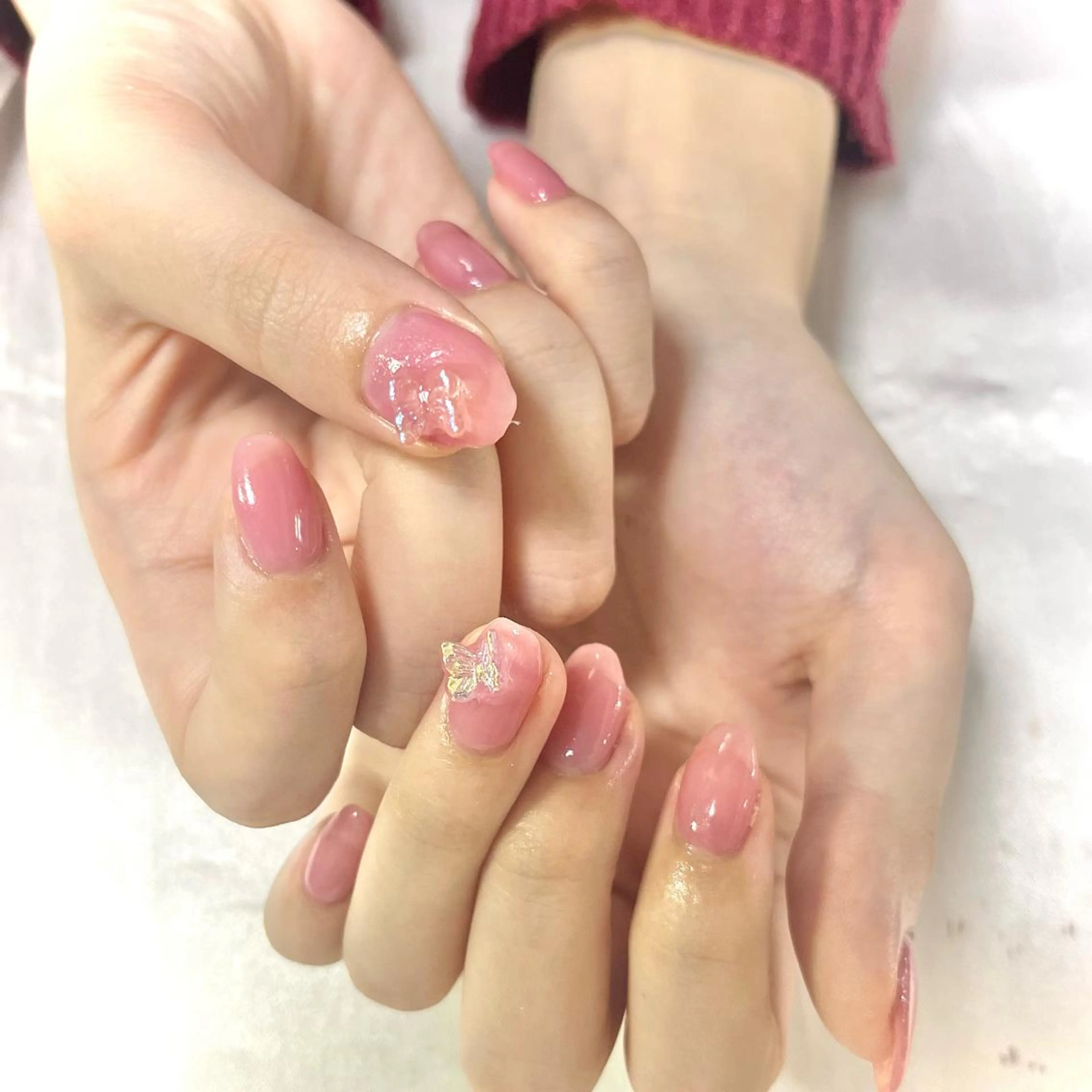 ネイル オーロラネイル 韓国ネイル ワンカラーネイル ピンク 韓国ネイル💠 Tomoのネイルデザイン