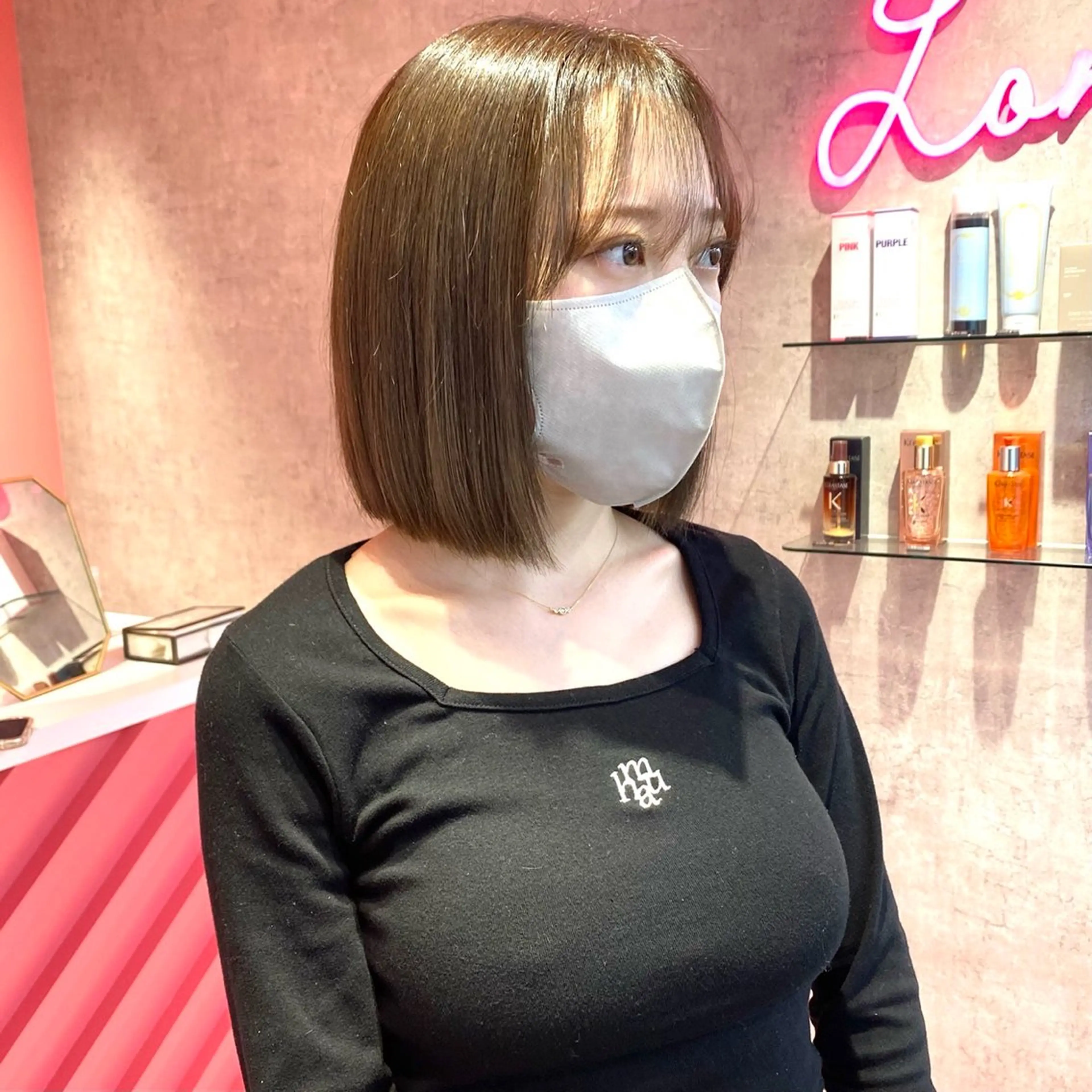 ミディアム カラー 山崎/ボブ縮毛矯正 レイヤー髪質改善のヘアスタイル