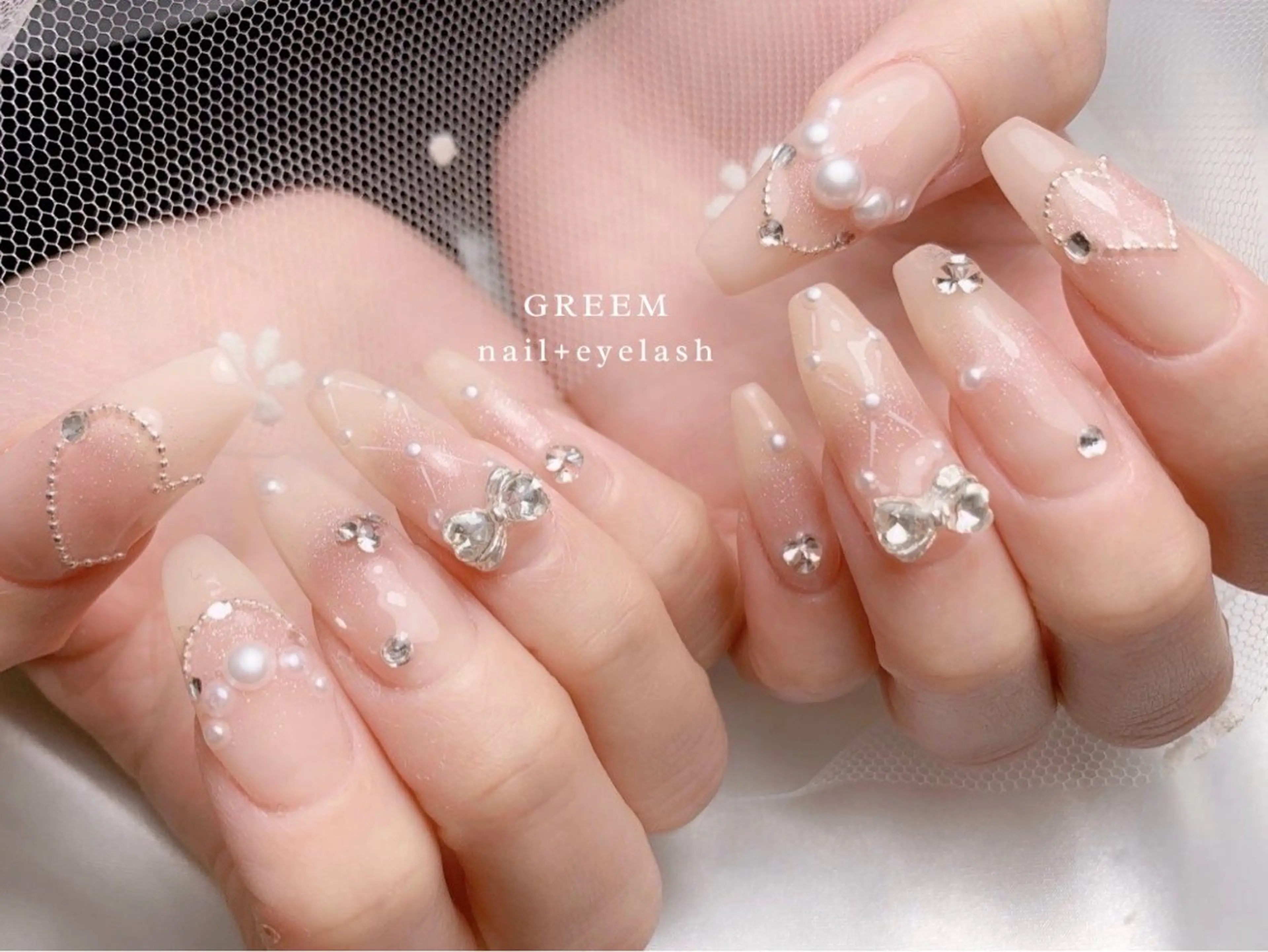 ネイル チークネイル リボン ハンドネイル GREEM グリームのネイルデザイン