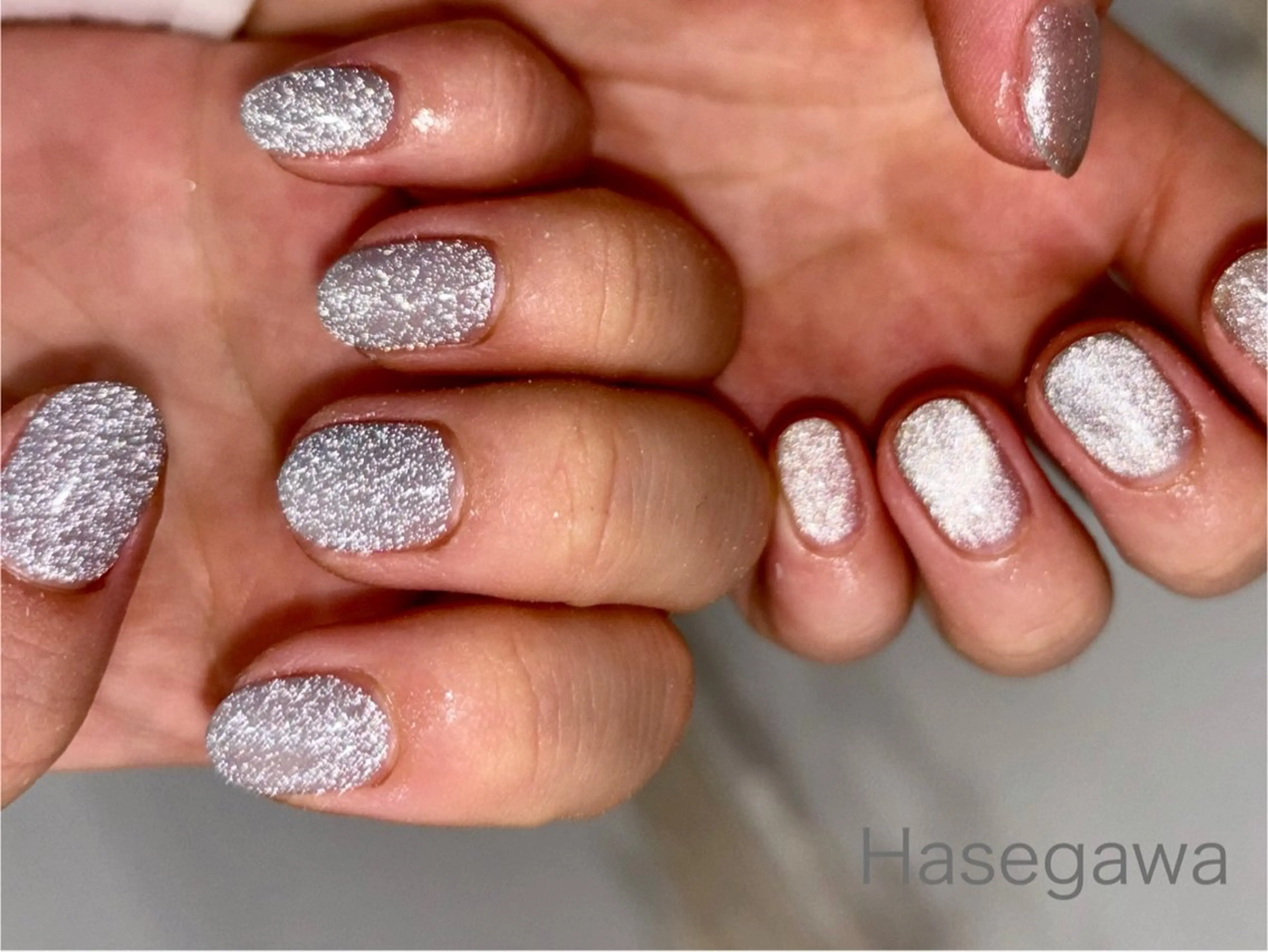 ネイル フラッシュネイル シルバー ハンドネイル DROP所属・DROP 長谷川のネイルデザイン