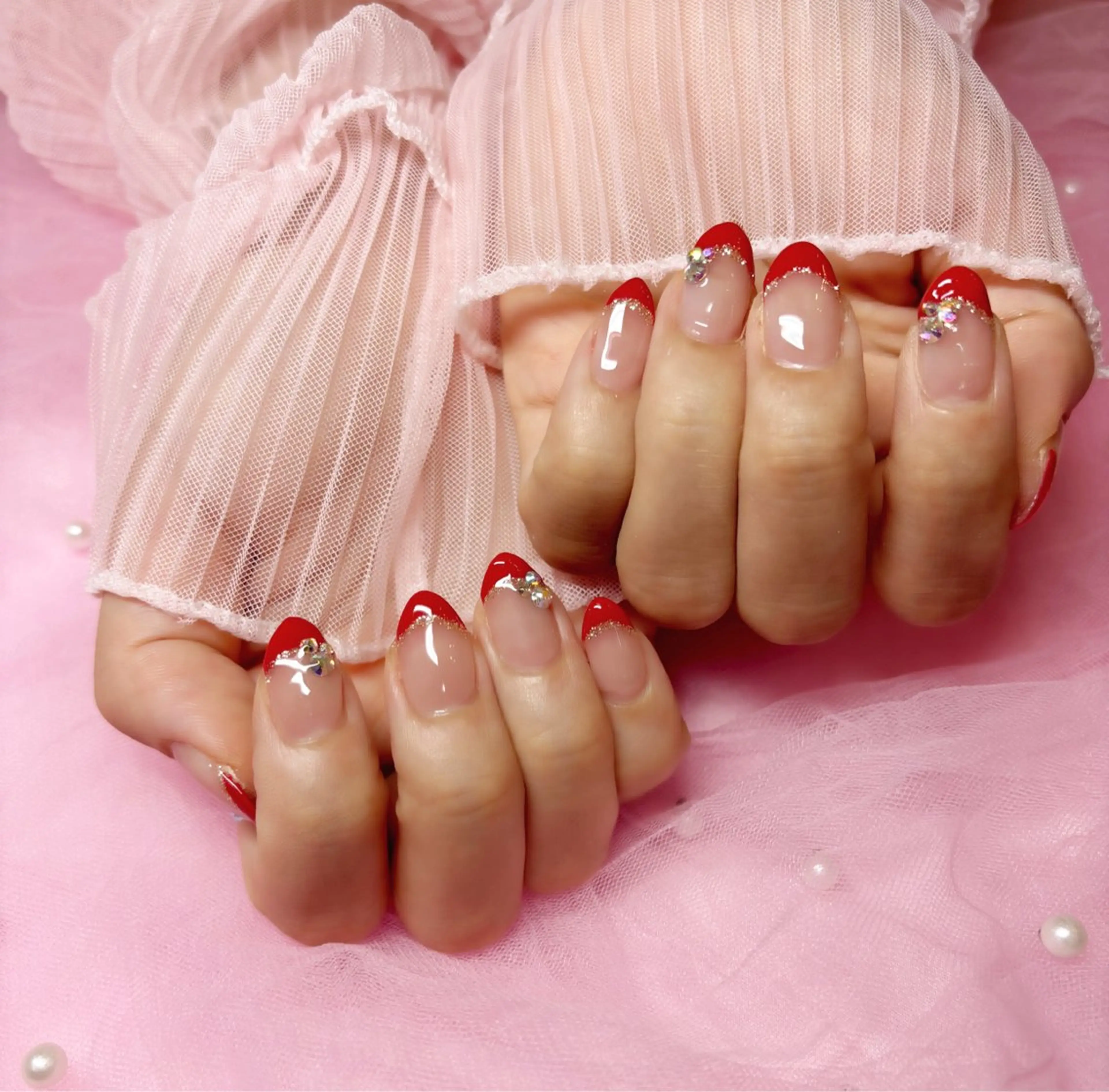 ネイル フレンチネイル 赤色 ハンドネイル Nail Salon macherieのネイルデザイン