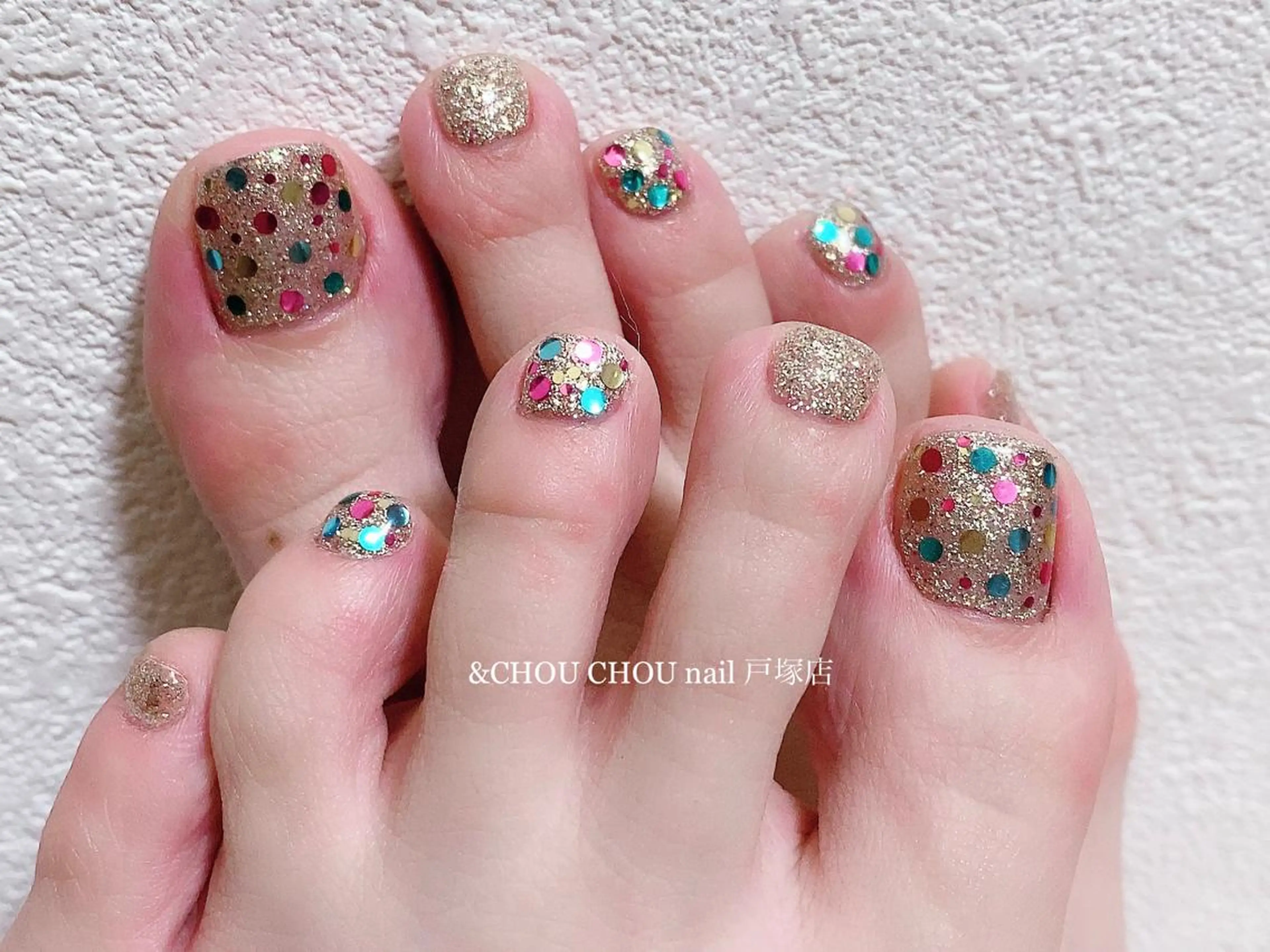 ネイル フットネイル ジェルネイル ラメ(グリッター) フットネイル つきかわ ともみのネイルデザイン