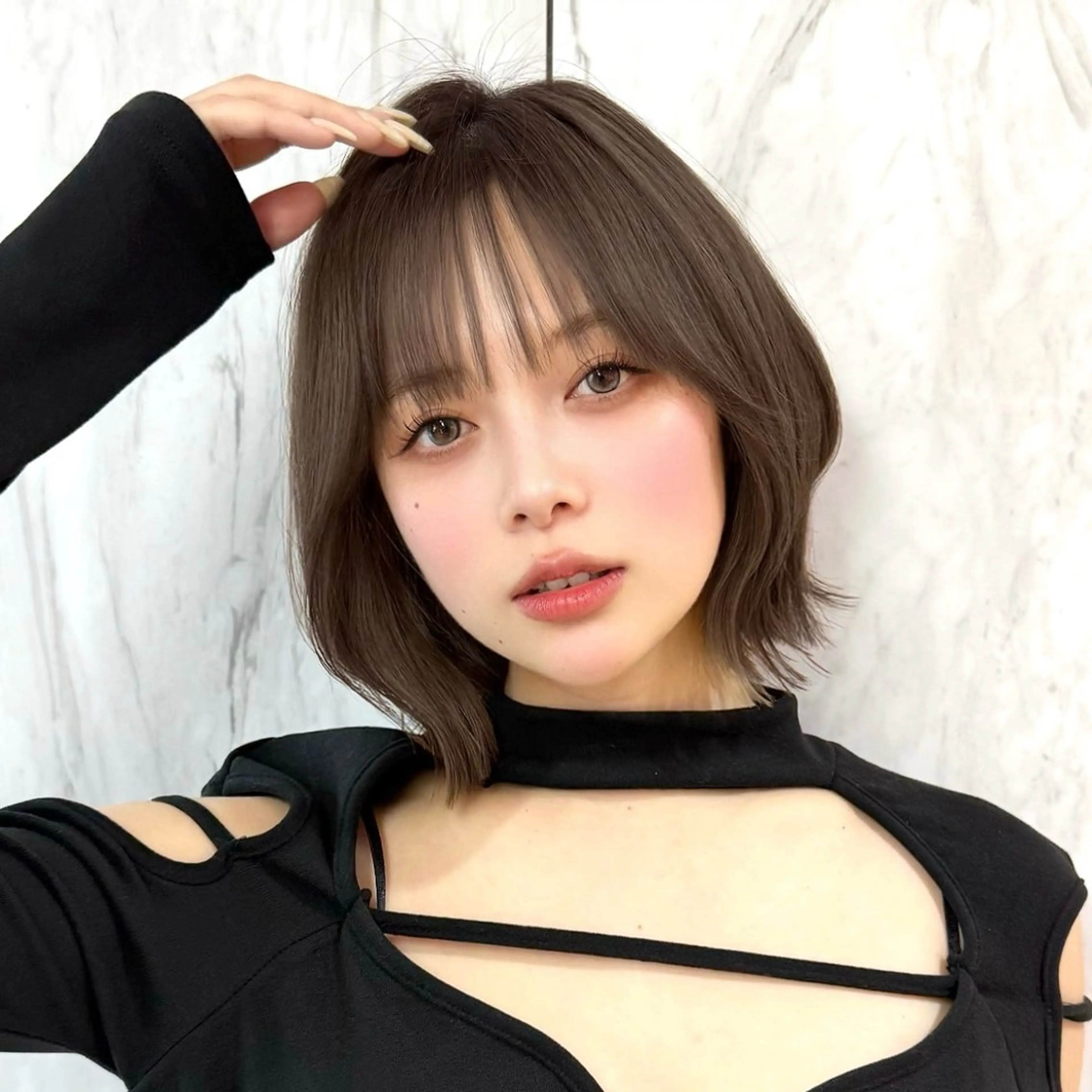 ミディアム カラー ヘアアレンジ ボブレイヤー 透明感カラー ボブ 韓国風ヘア レイヤーカット 韓国ボブ/髪質改善 /新宿/Rumiのヘアスタイル