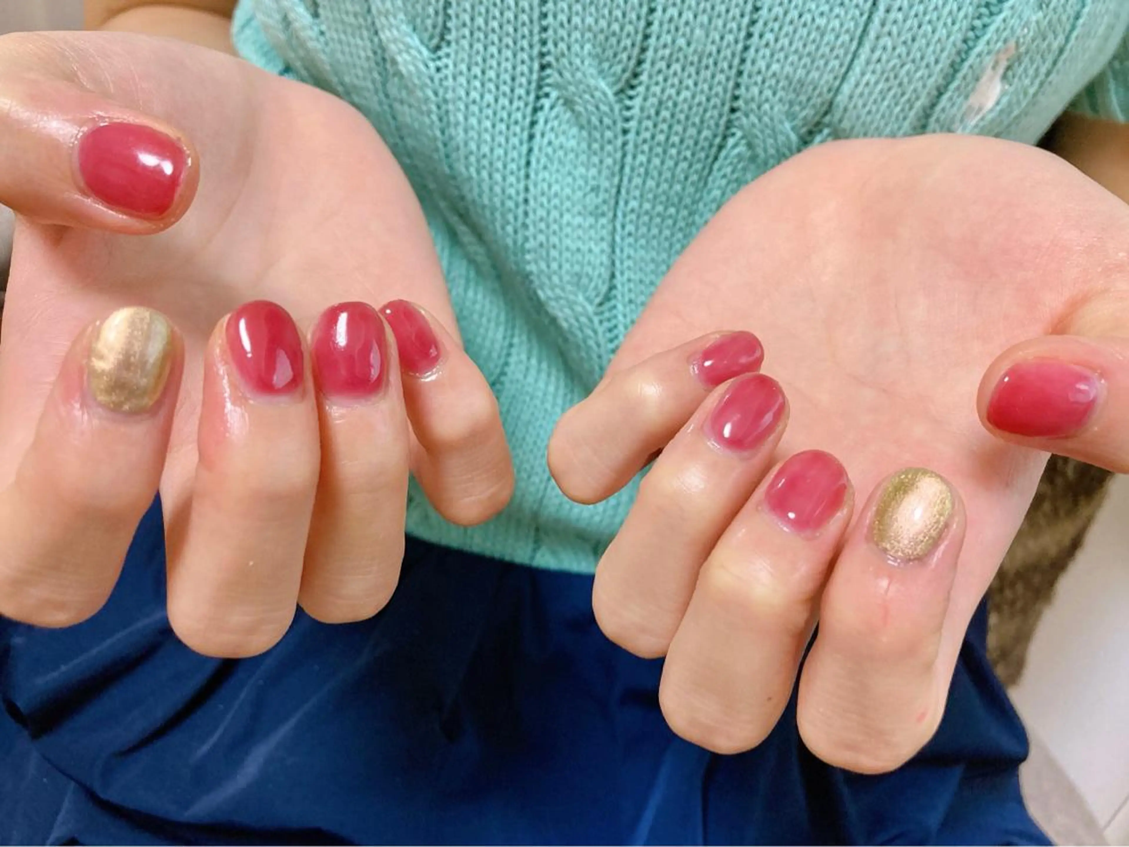 ネイル ゴールド ピンク ハンドネイル Mogu nail 二子玉川のネイルデザイン