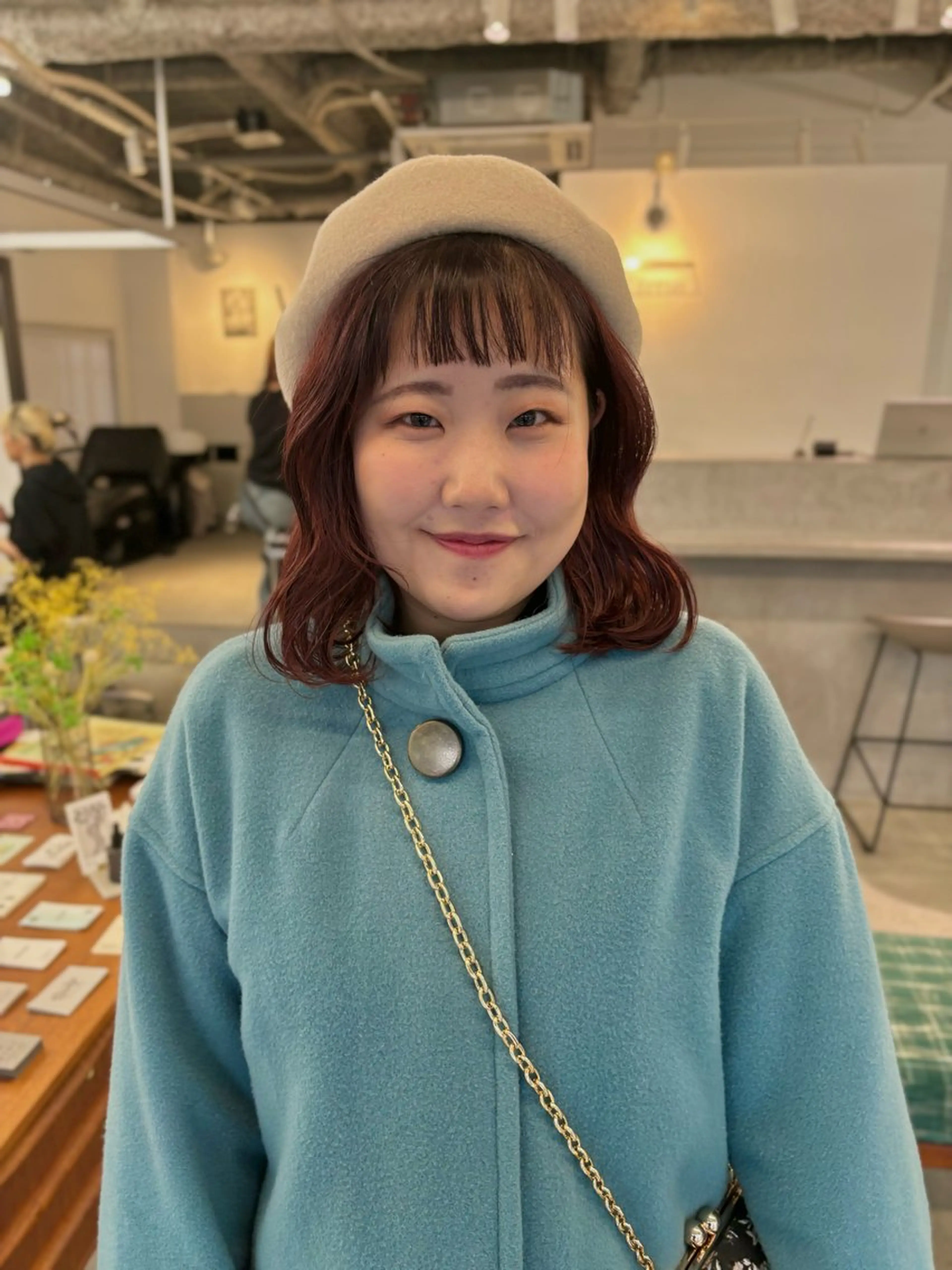 ミディアム カラー ブリーチ ブラウンカラー ブリーチなしカラー レッドカラー レッドブラウン カット ヘアカラー 顔周りカット/透明感 カラー/rioのヘアスタイル