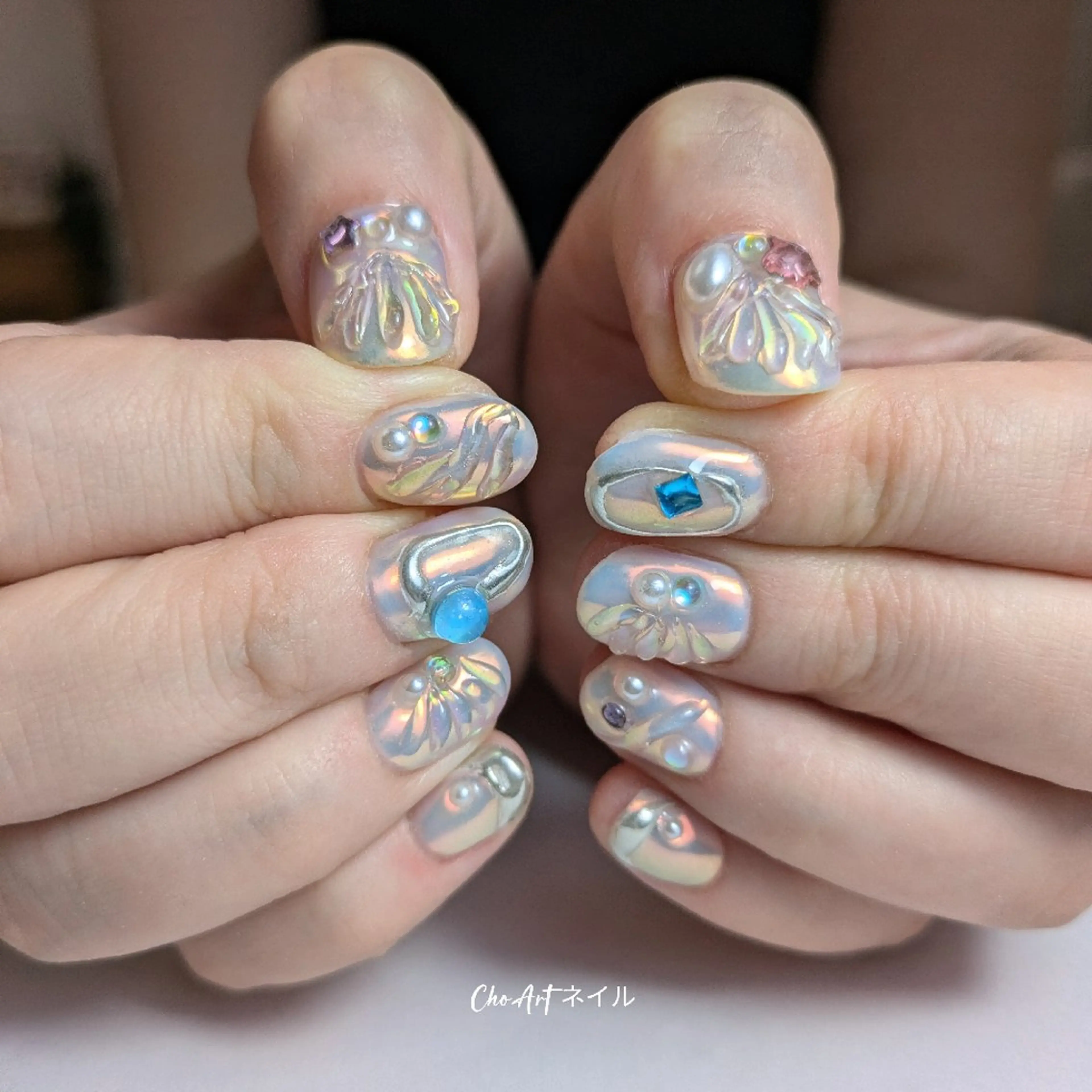 ネイル アートネイル オーロラネイル ジェルネイル 持ち込み ニュアンスネイル Cho Artネイル所属・ronronne .のネイルデザイン