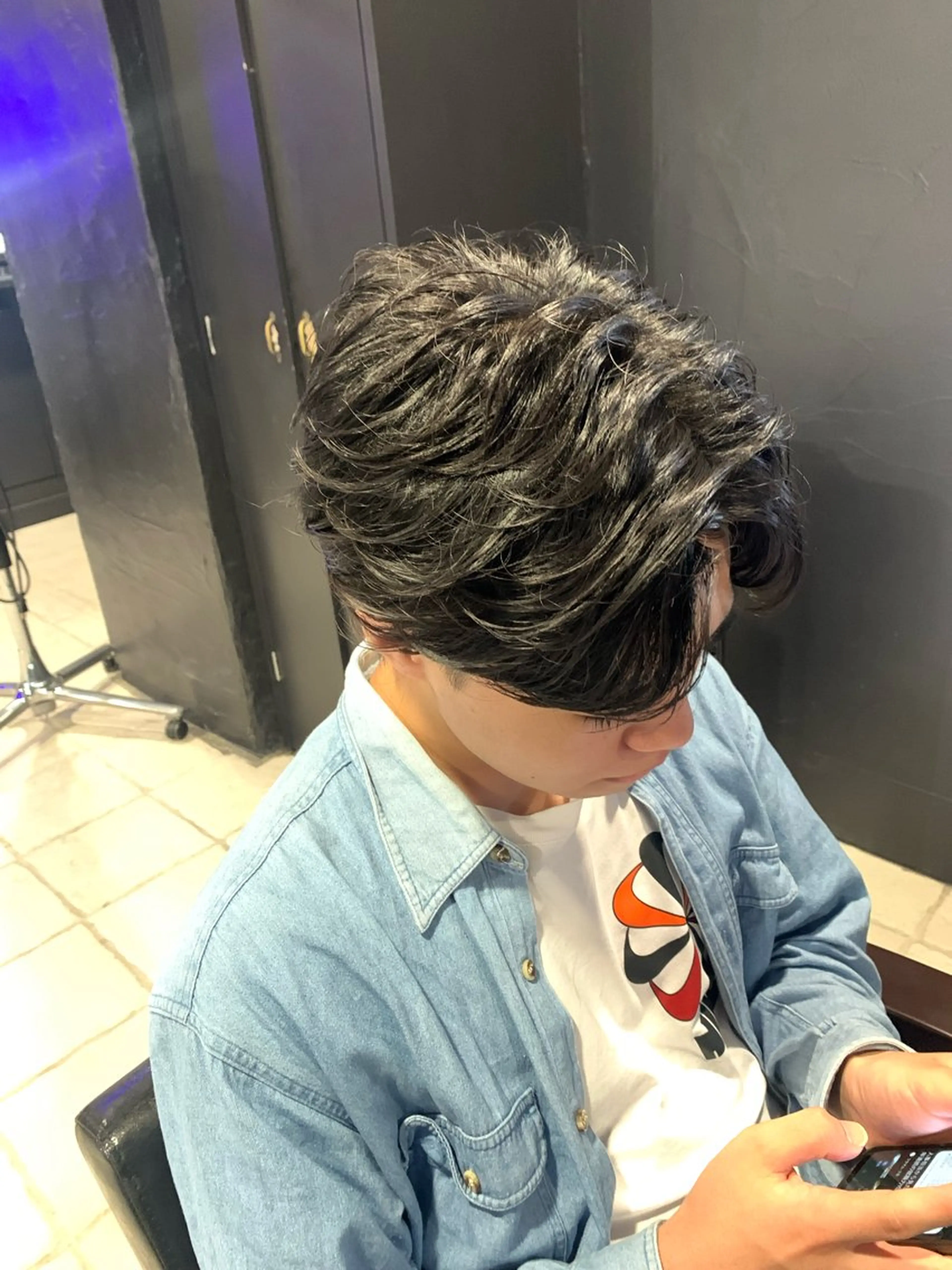 ミディアム メンズ ミディアムパーマ フェザーパーマ メンズパーマ カット パーマ トリートメント ヘアセット メンズパーマ/難波/ 心斎橋　室園亮佑のヘアスタイル