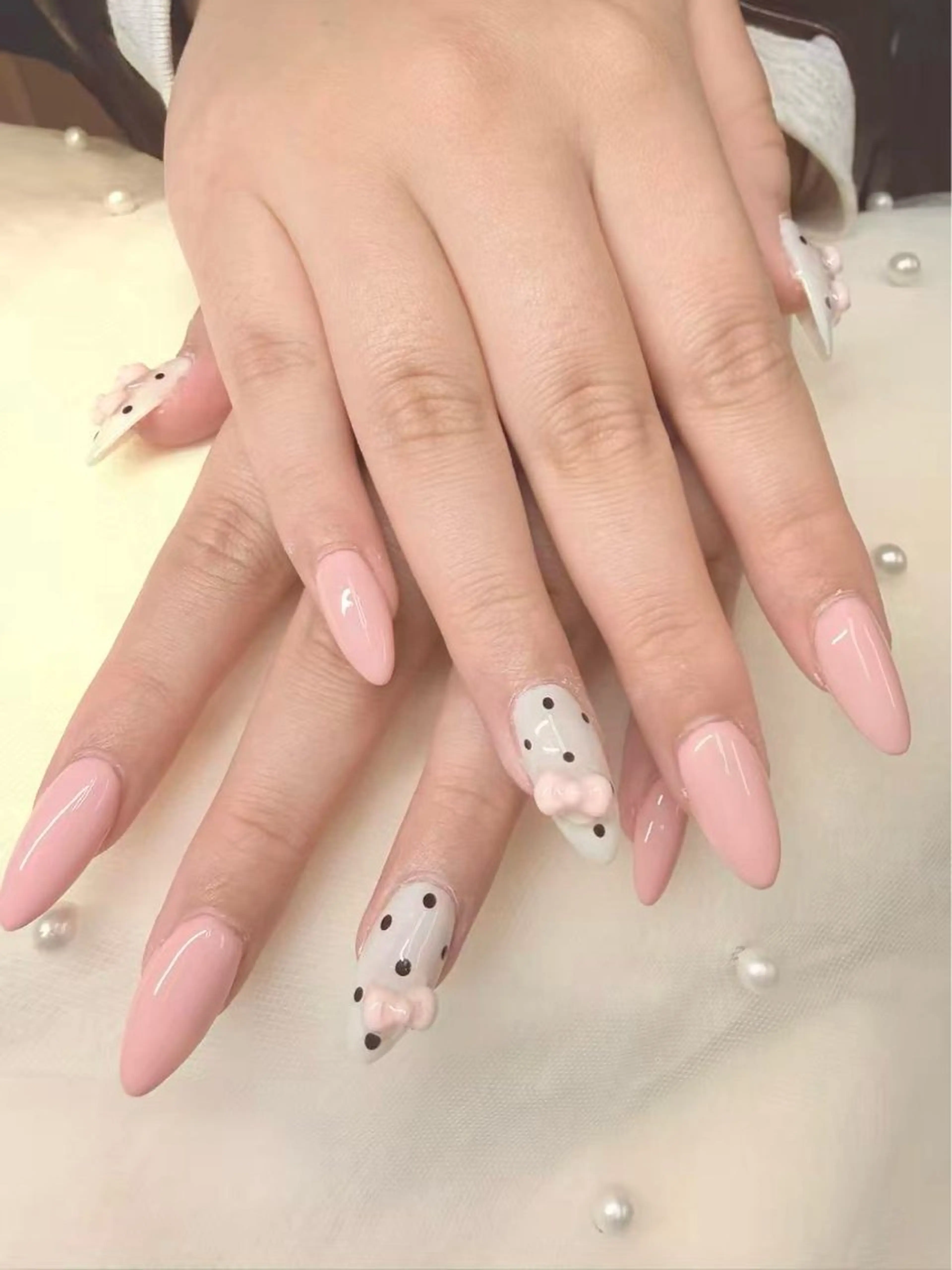 ネイル ドット ガーリー ロングネイル ワンカラーネイル ピンク ハンドネイル GCP  Nail そうのネイルデザイン
