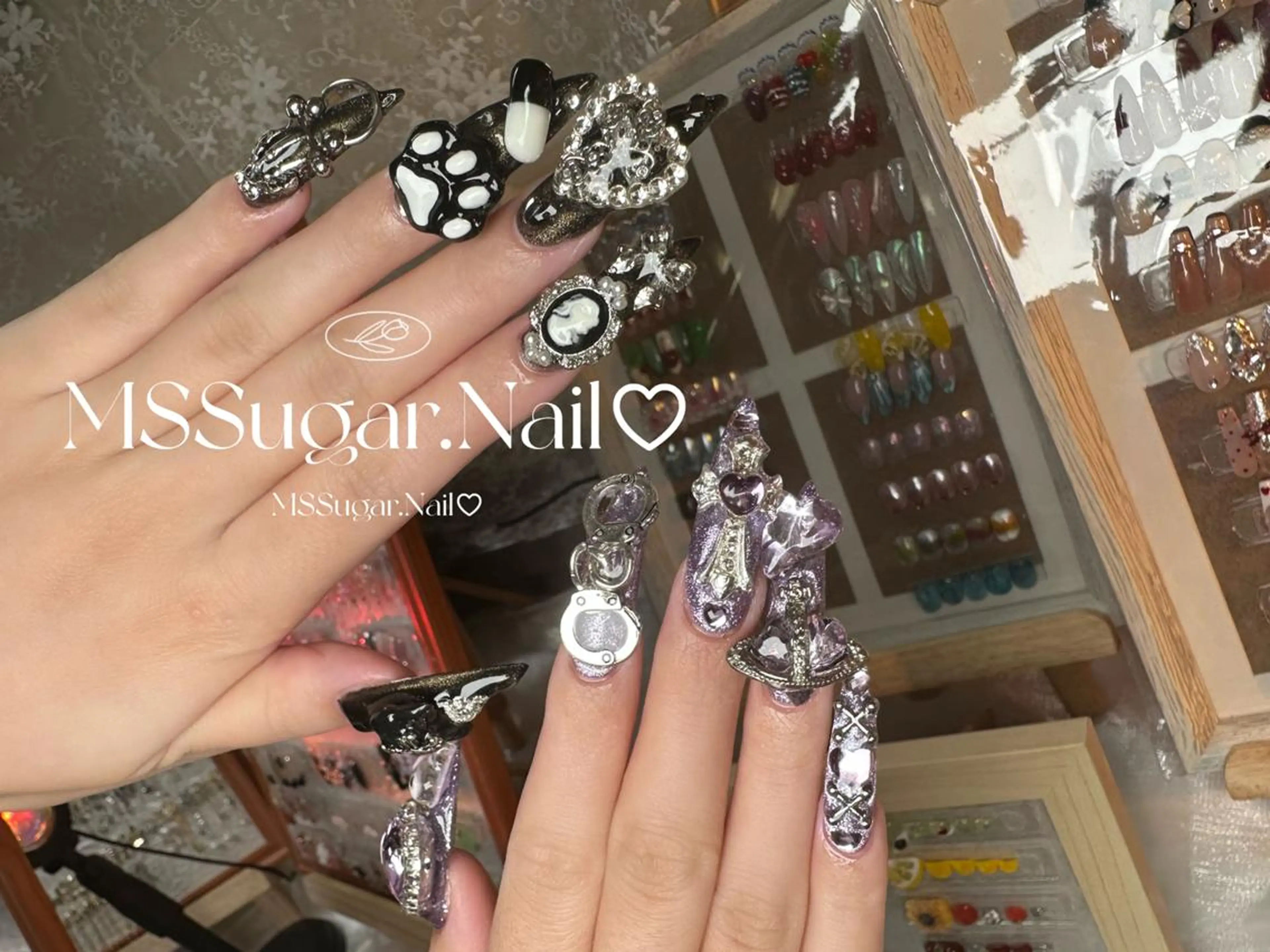 ネイル ハロウィン ロングネイル マグネットネイル スカルプネイル ネイルチップ ハンドネイル MSSugar Nailのネイルデザイン