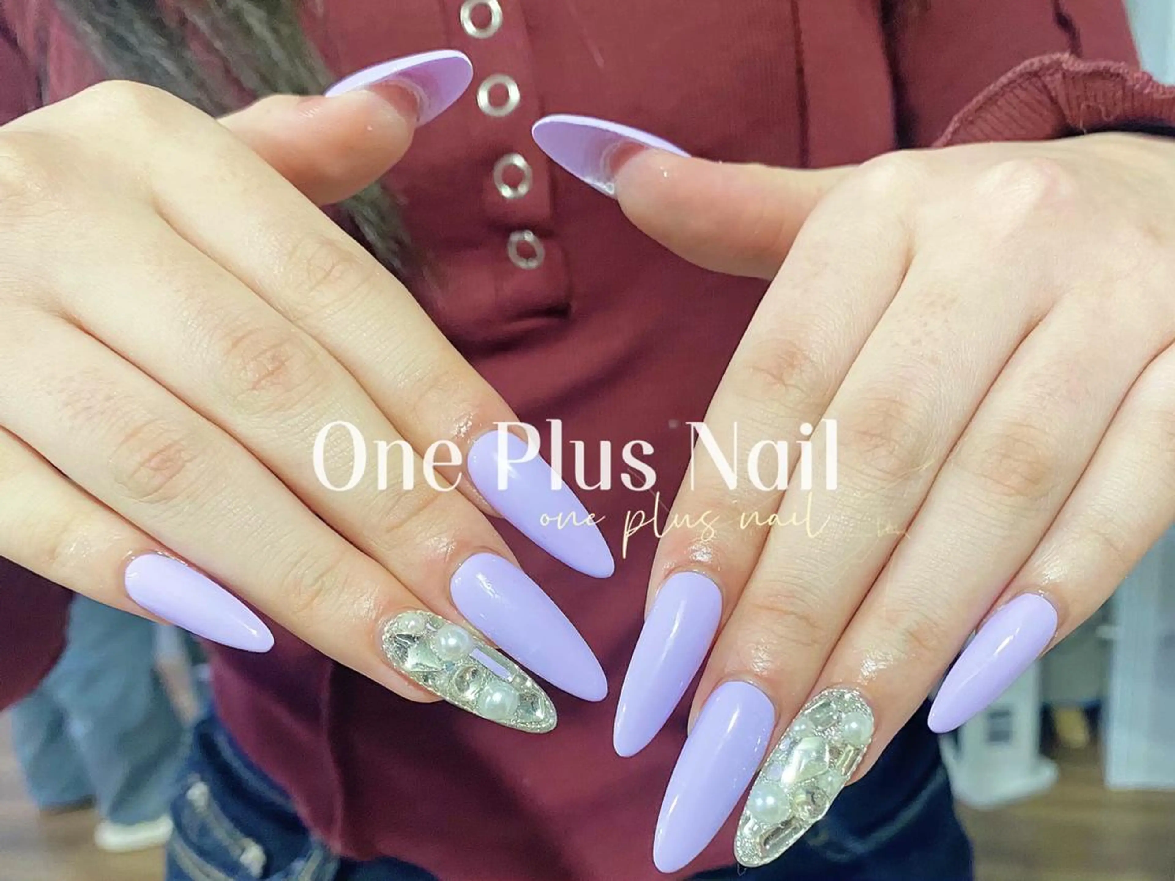 ネイル ガーリー ハート キラキラネイル 韓国ネイル ロングネイル ハンドネイル One Plus Nail Salonのネイルデザイン