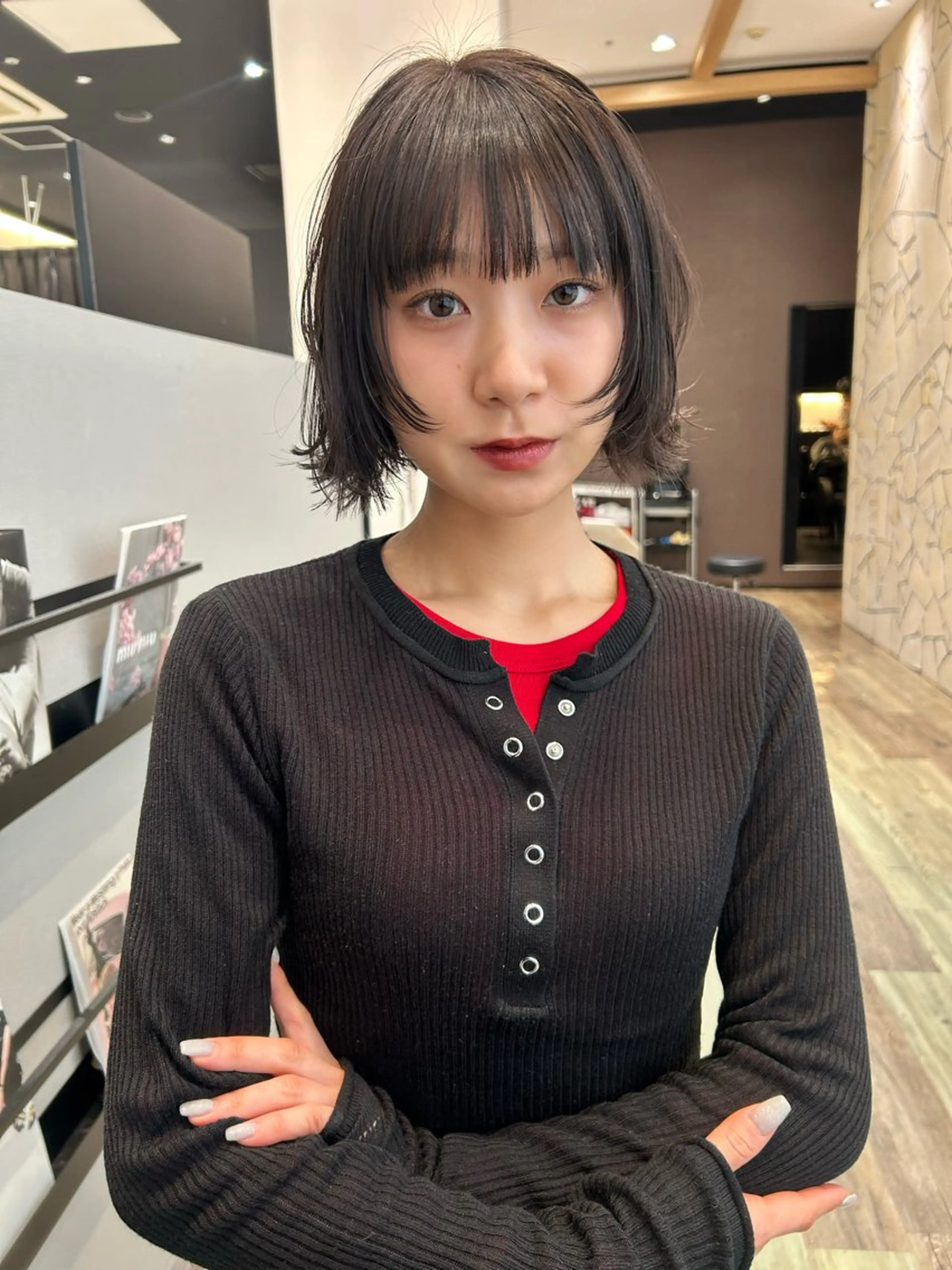 ミディアム ボブ 顔周りカット レイヤーカット 似合わせカット カット k-two☁あべの/ 艶感カラー/Touaのヘアスタイル