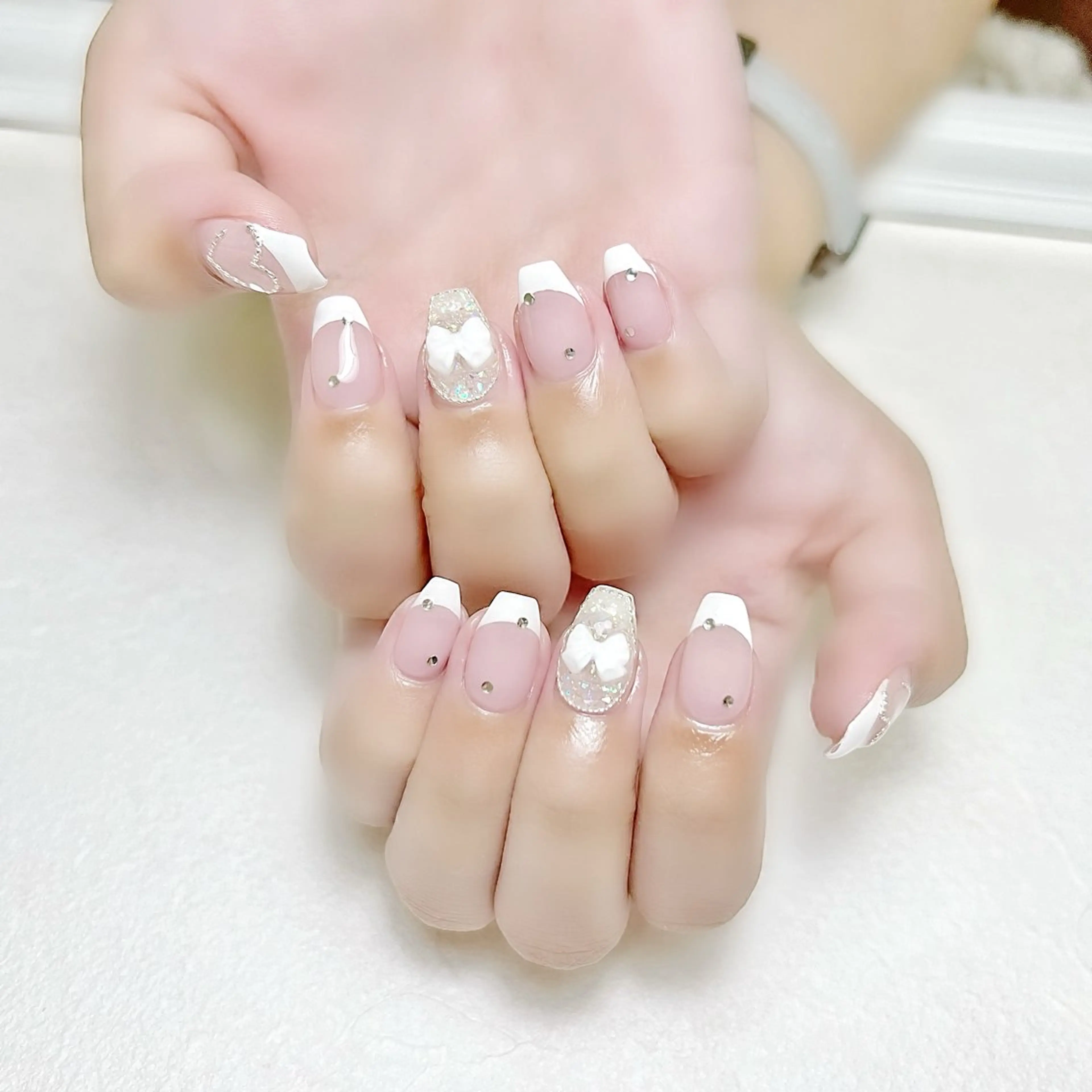 ネイル フレンチネイル ガーリー ピンク リボン 夏ネイル rouse nail RISATOのネイルデザイン