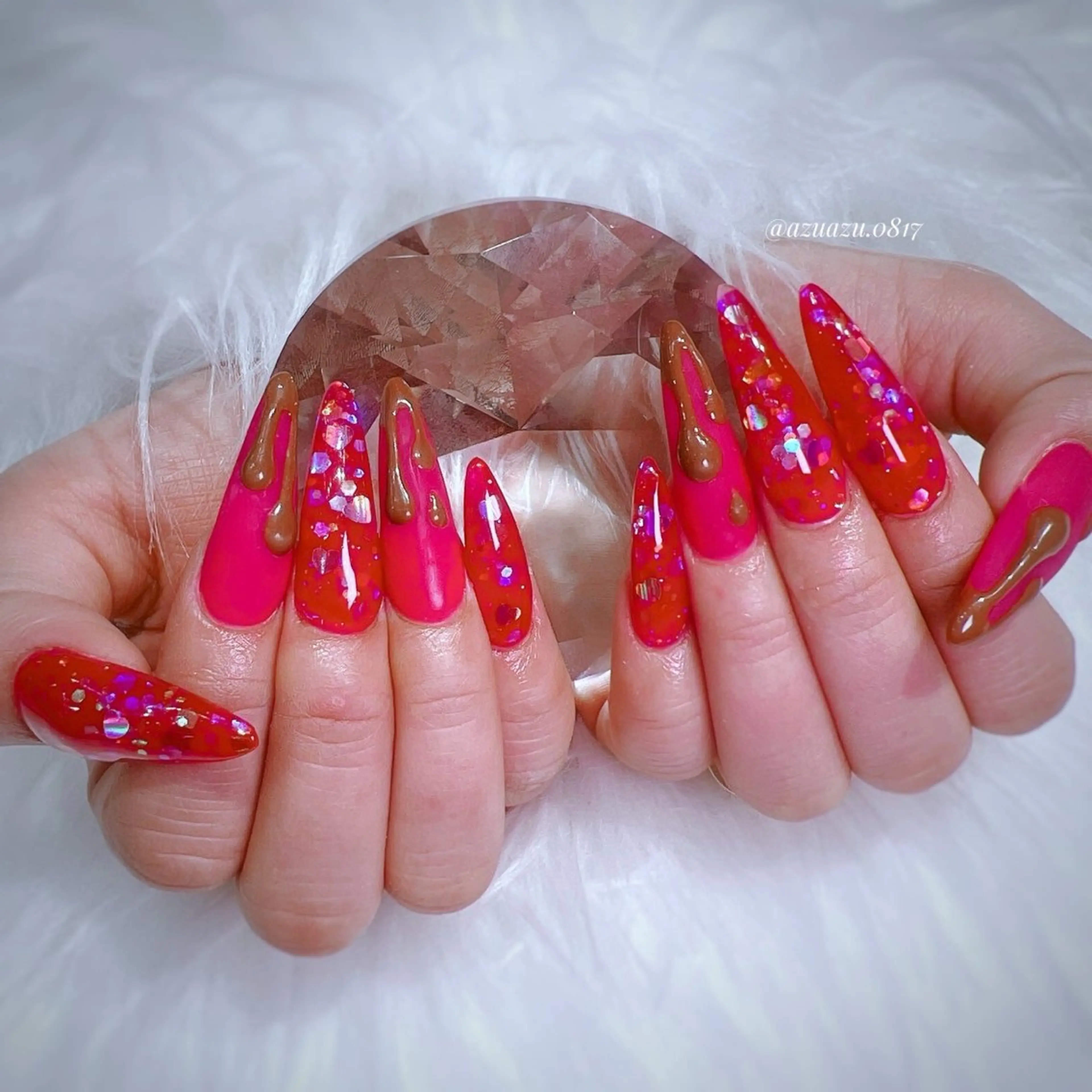 【HAND】ジェルチップでの10本長さ出し　ワンカラーorラメグラデーション（一色）＋アート6本★オフ無❌の写真