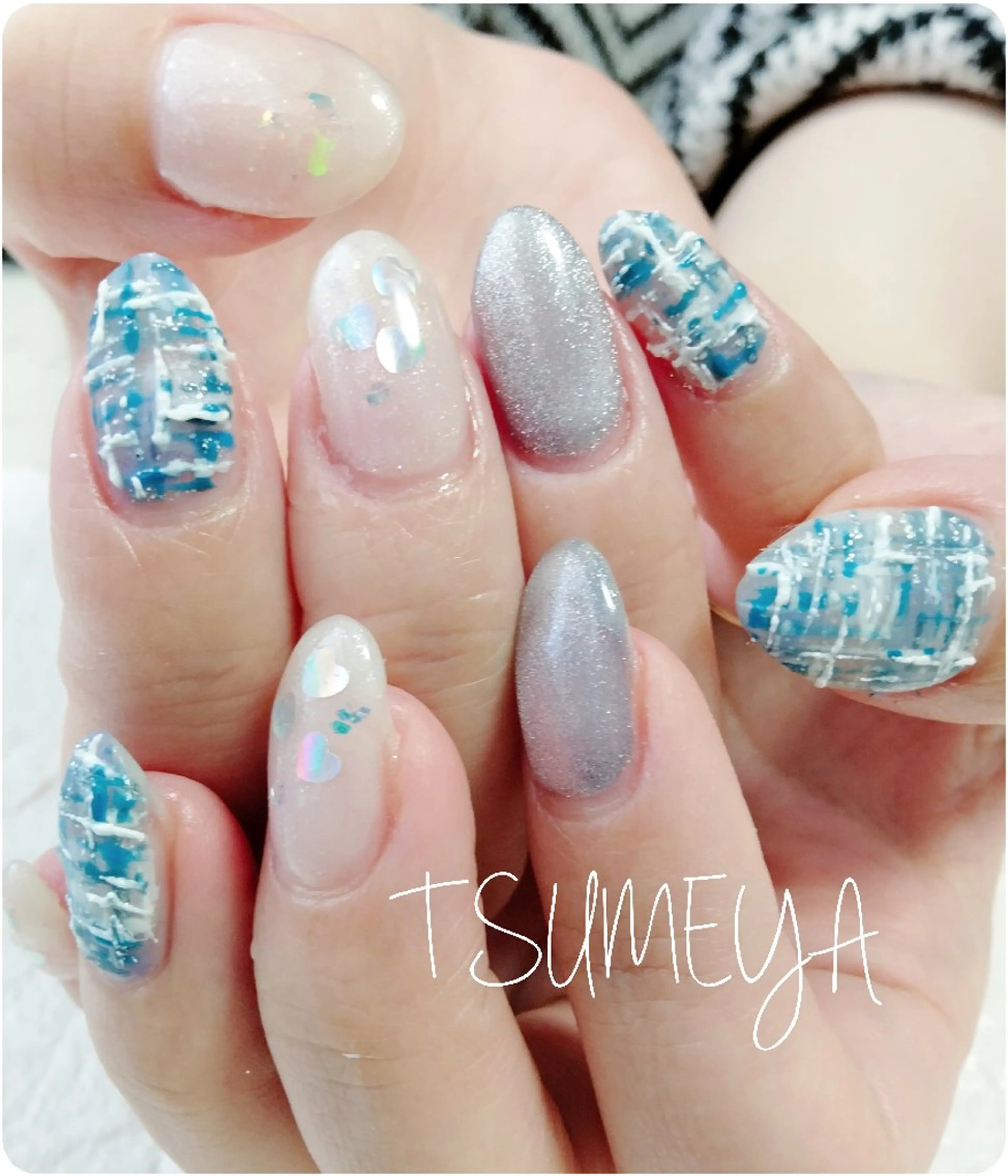 ネイル ツイードネイル バレンタイン ハンドネイル _TSUMEYA _のネイルデザイン