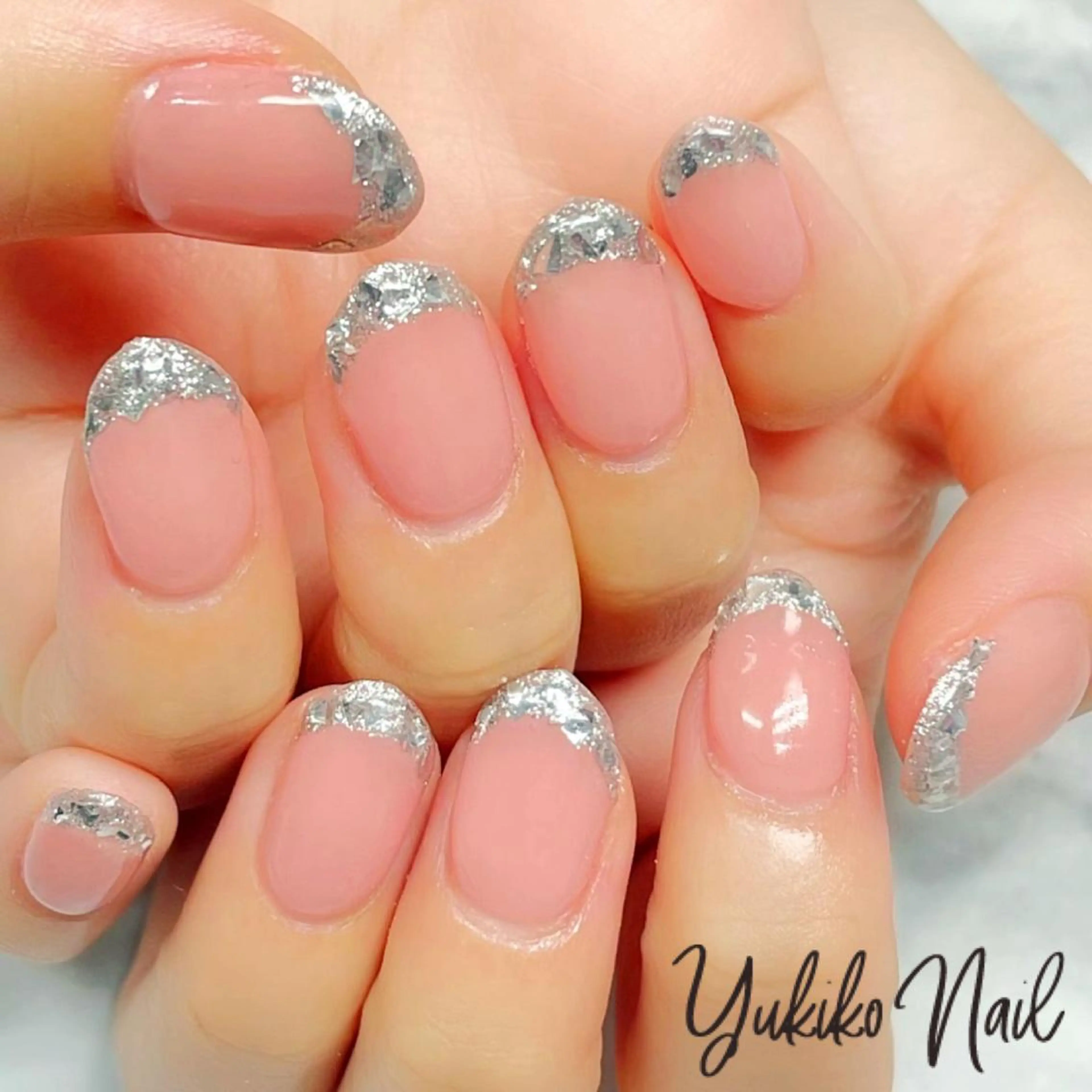 ネイル フットネイル フレンチネイル ガラスフレンチ キラキラネイル ラメ(グリッター) ハンドネイル ユキコ ネイルのネイルデザイン