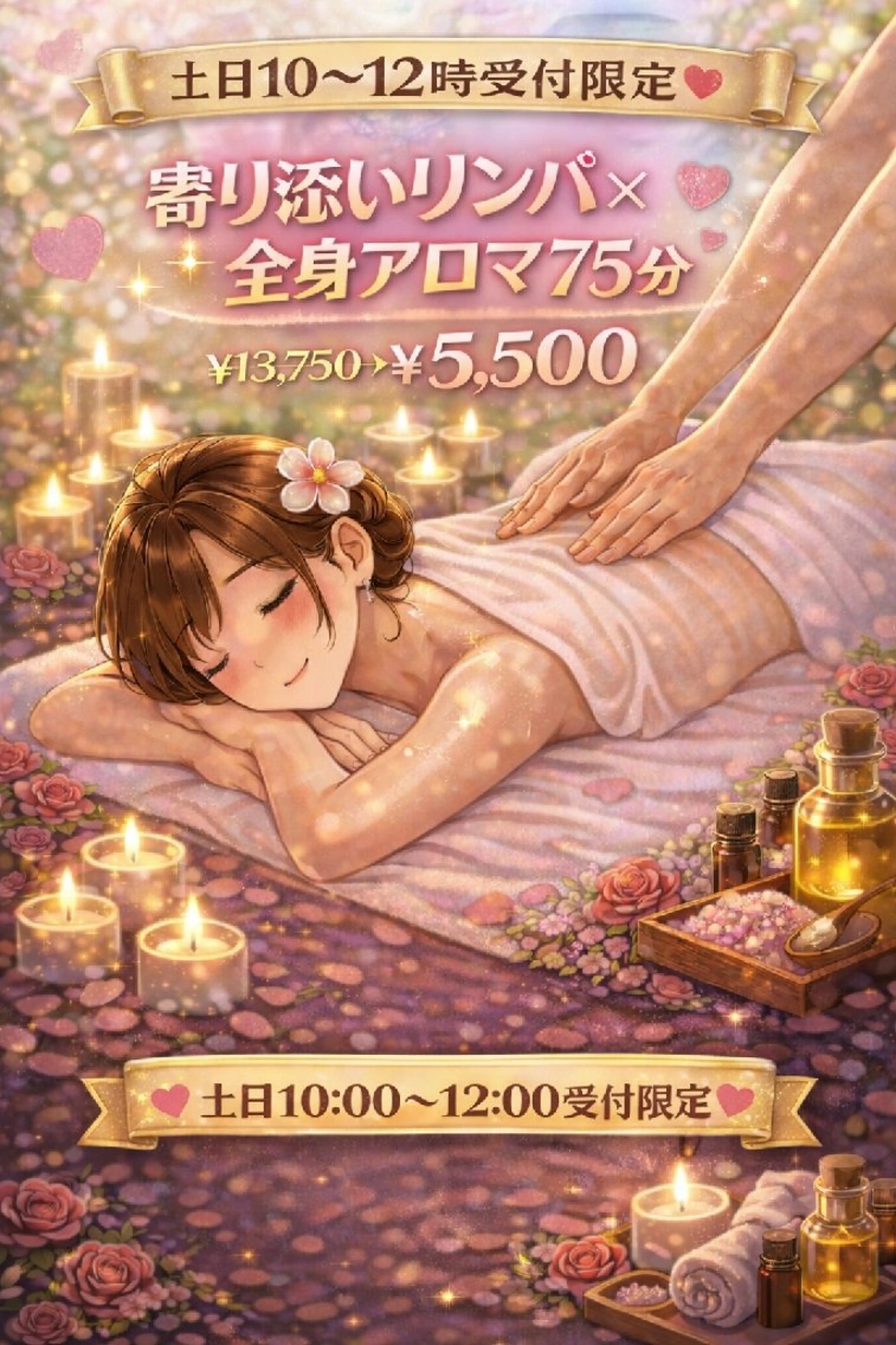 【🌄土日10～12限定】💖とろけるリンパ×全身アロマ💖75分￥13,750→￥5,500の写真