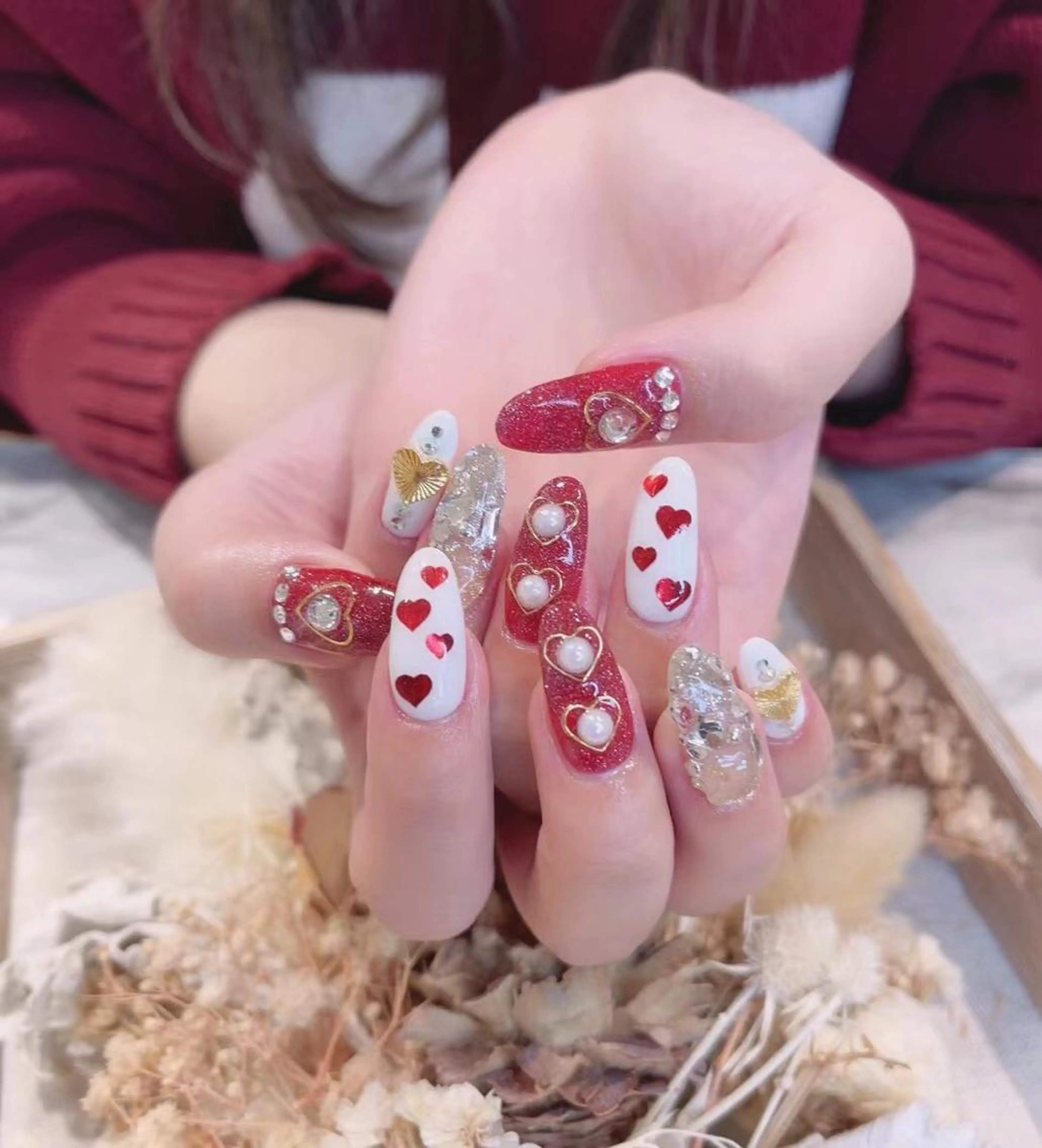 ネイル ハート 赤色 Babarla　Nail　Salon所属・babarla Nailのネイルデザイン