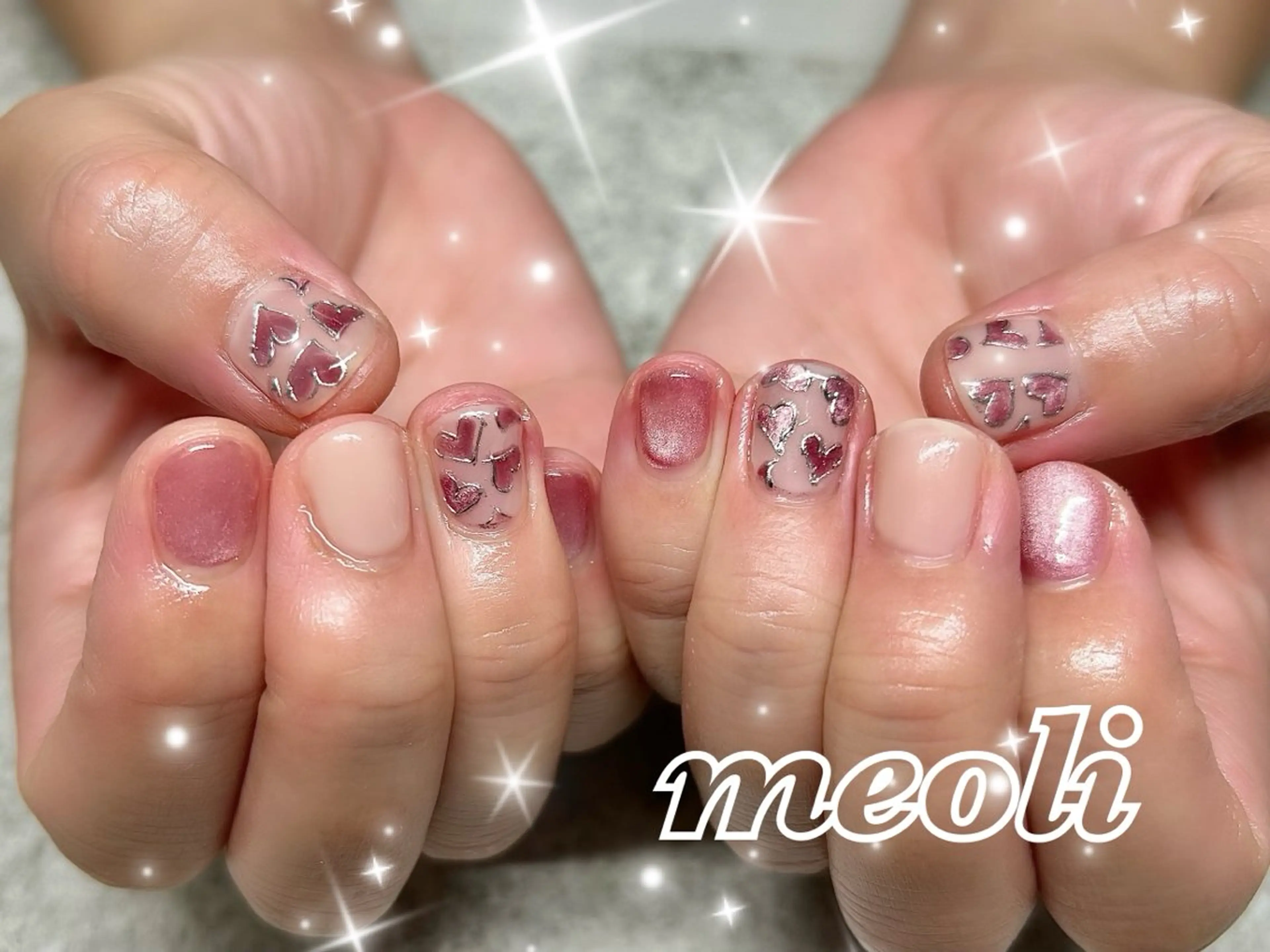 ネイル ハート ハンドネイル nail salon meoli　アヤのネイルデザイン