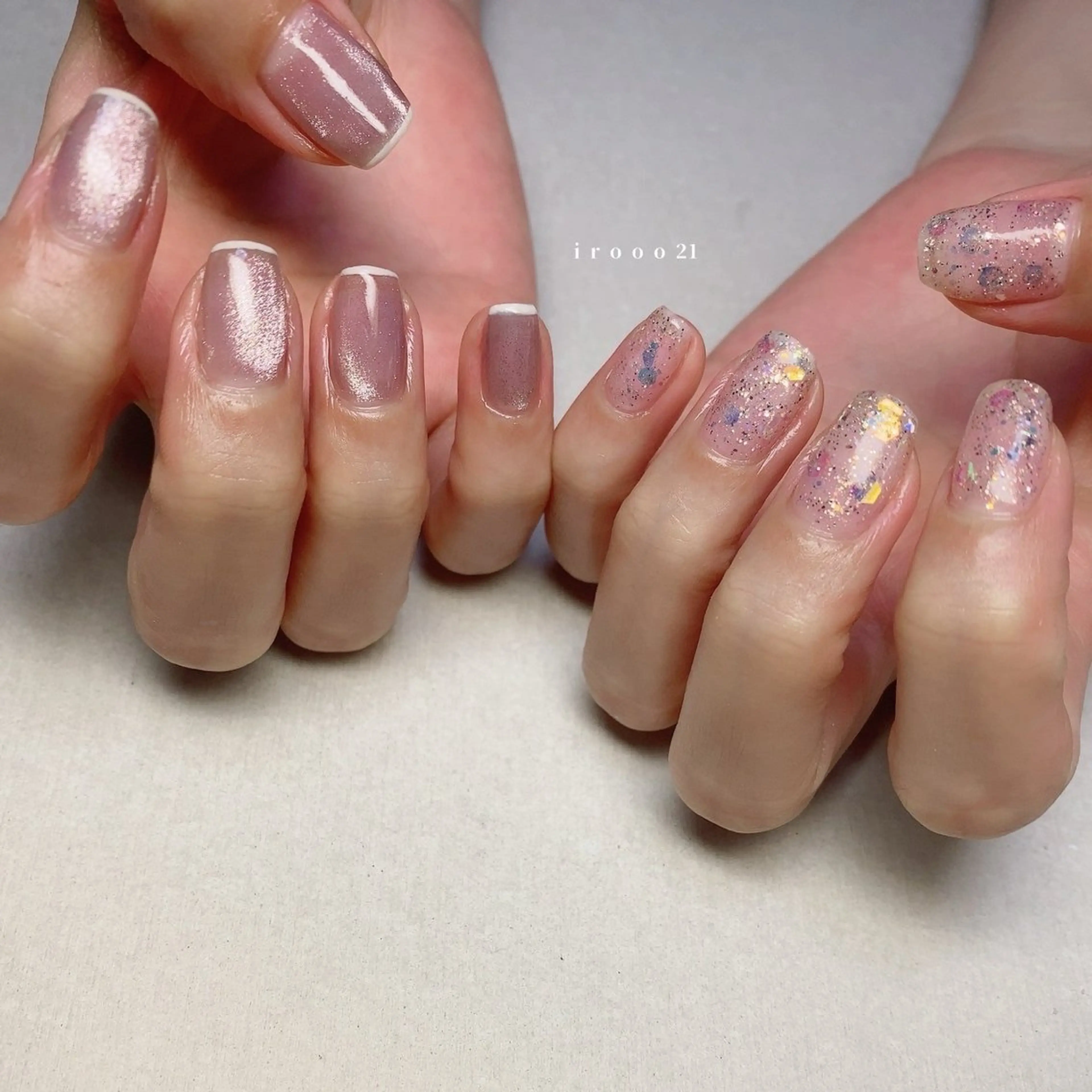 ネイル フレンチネイル ジェルネイル 氷ネイル・うるうるネイル キラキラネイル ラメ(グリッター) irooo 21のネイルデザイン