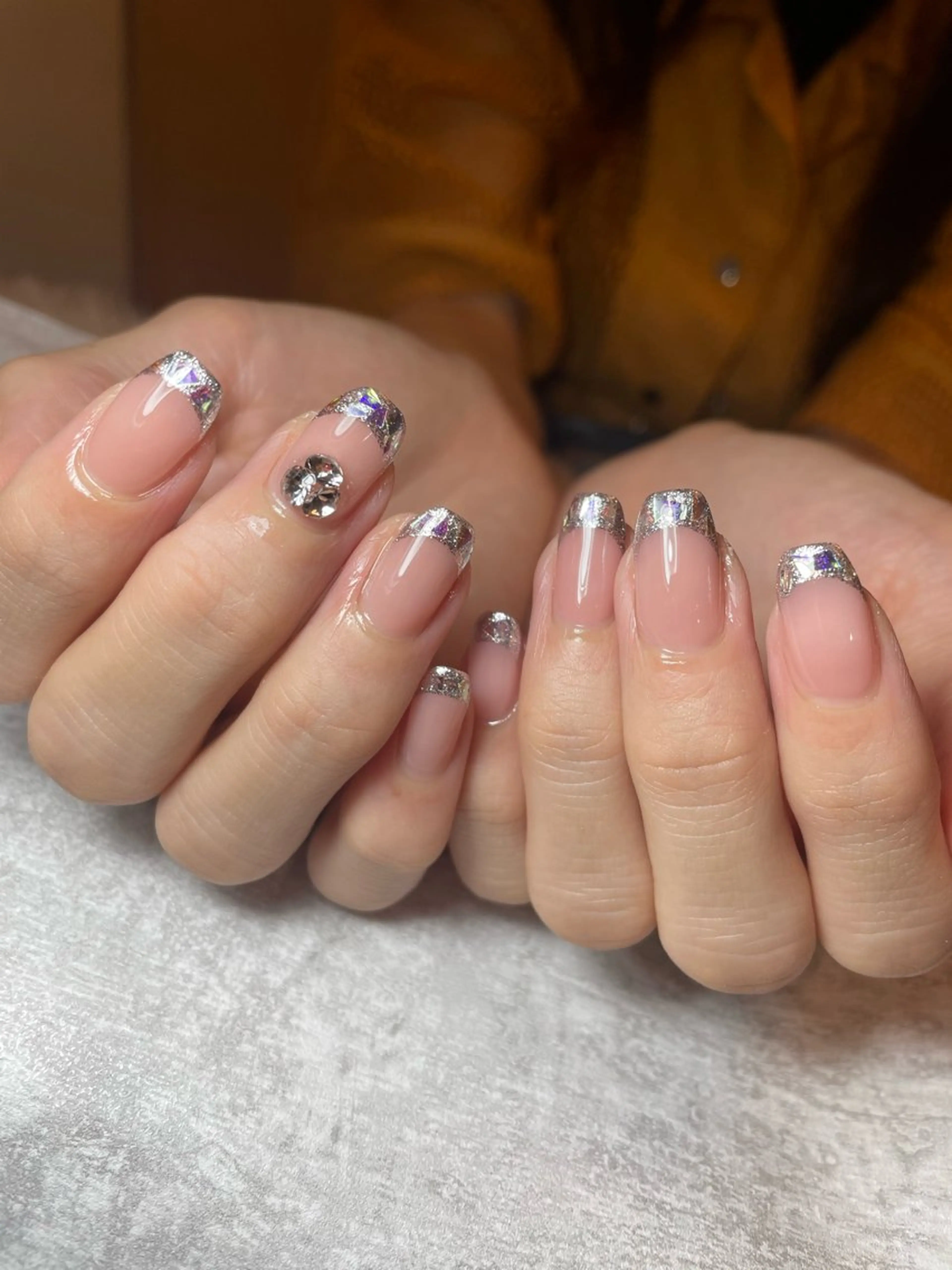 ネイル フレンチネイル ガラスフレンチ 持ち込み ストーンネイル ブライダルネイル BEAUTY GARDEN 【nail salon unseul】所属・nana .のネイルデザイン