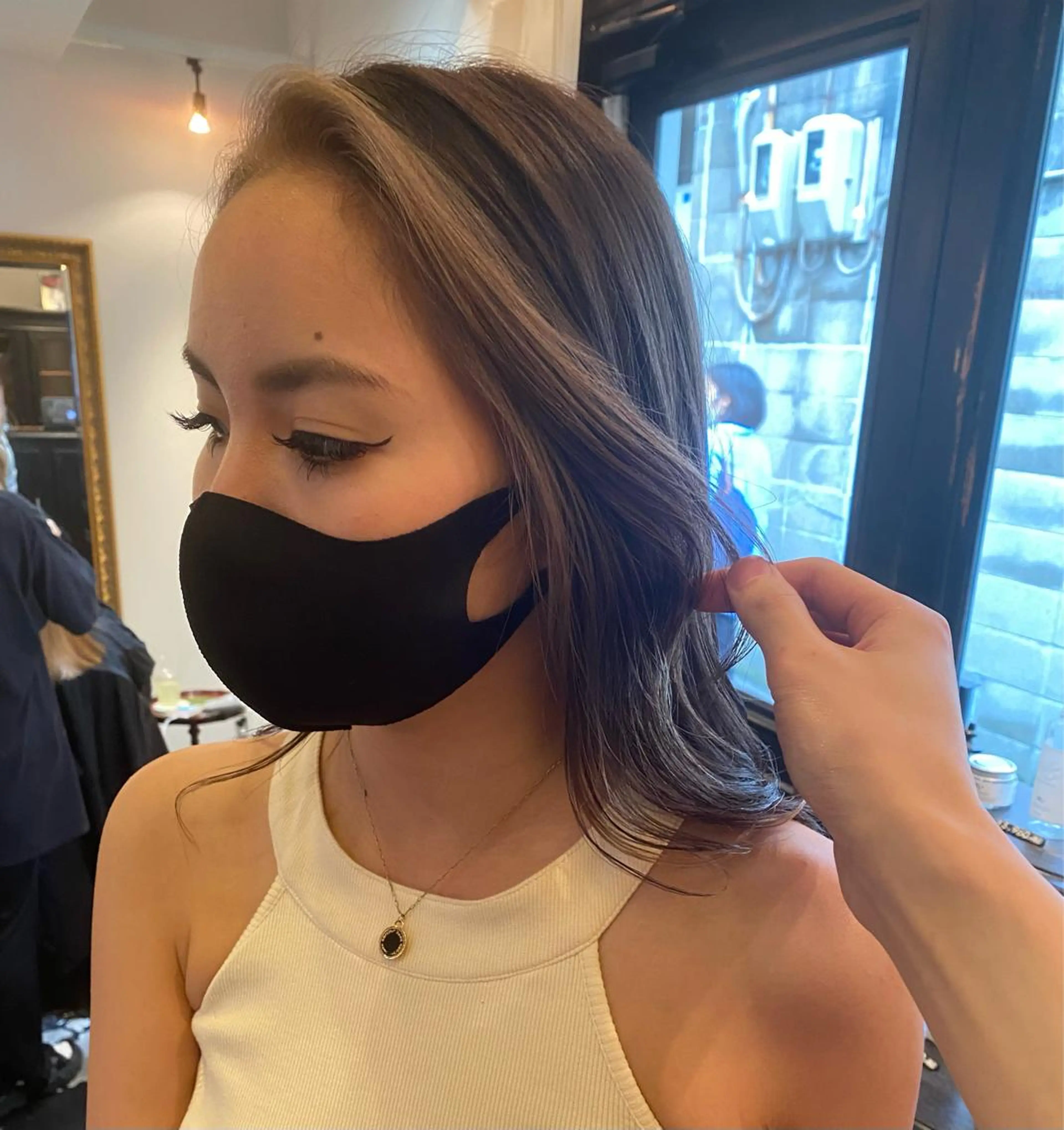 ロング カラー ミストバング ベージュカラー  フェイスフレーミング ヘアカラー トリートメント tonari 梅田、中崎町のヘアスタイル