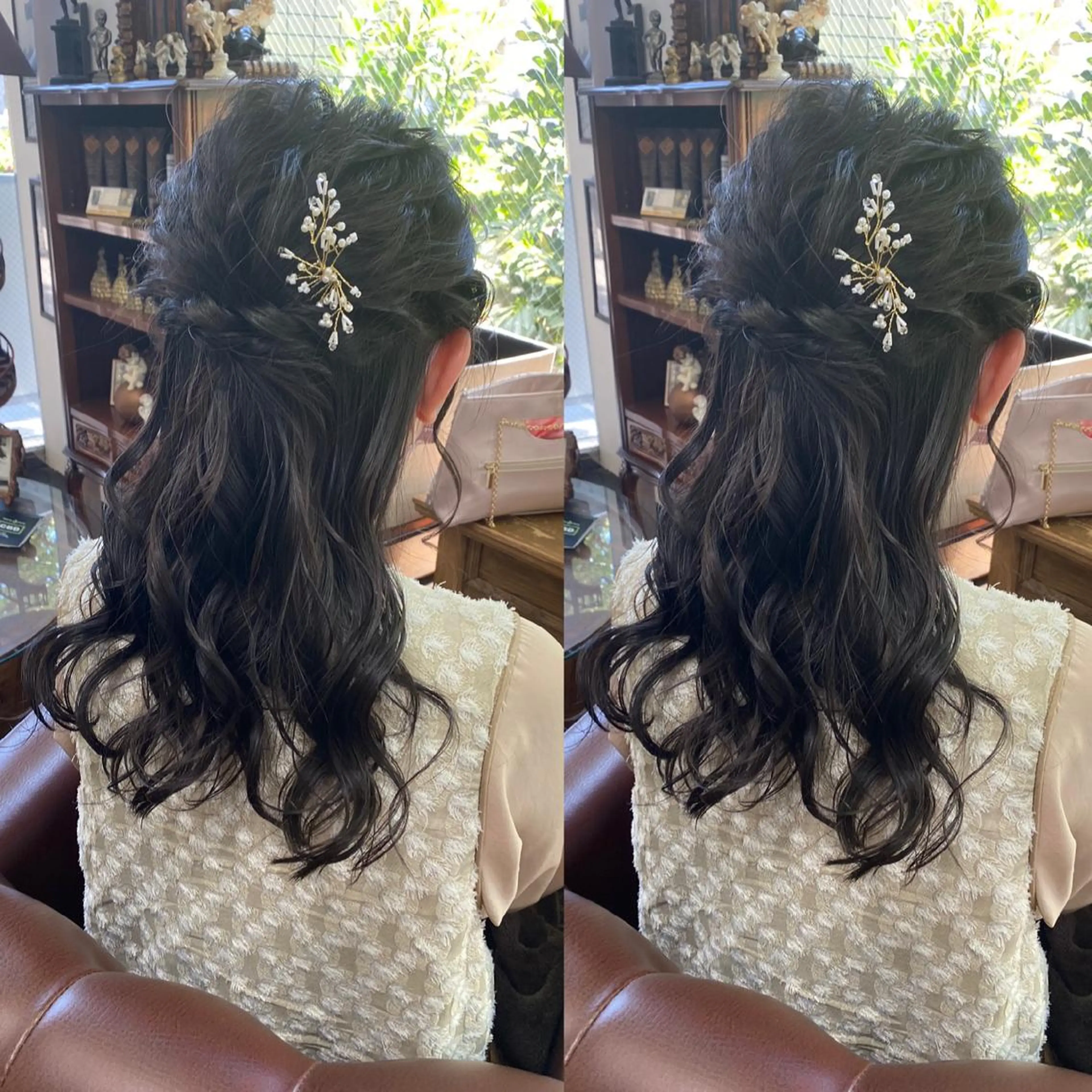 ロング ヘアアレンジ ハーフアップ モモカ/ハイトーン /バレイヤージュのヘアスタイル