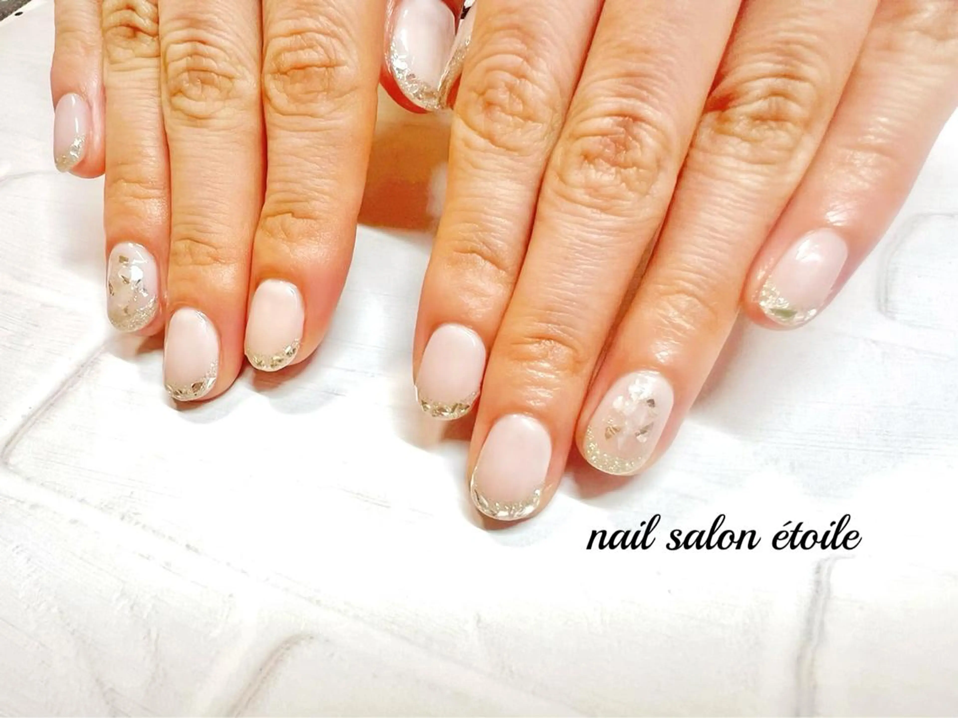 ネイル フレンチネイル ジェルネイル ガラスフレンチ キラキラネイル シンプルネイル ハンドネイル nail salon étoileのネイルデザイン