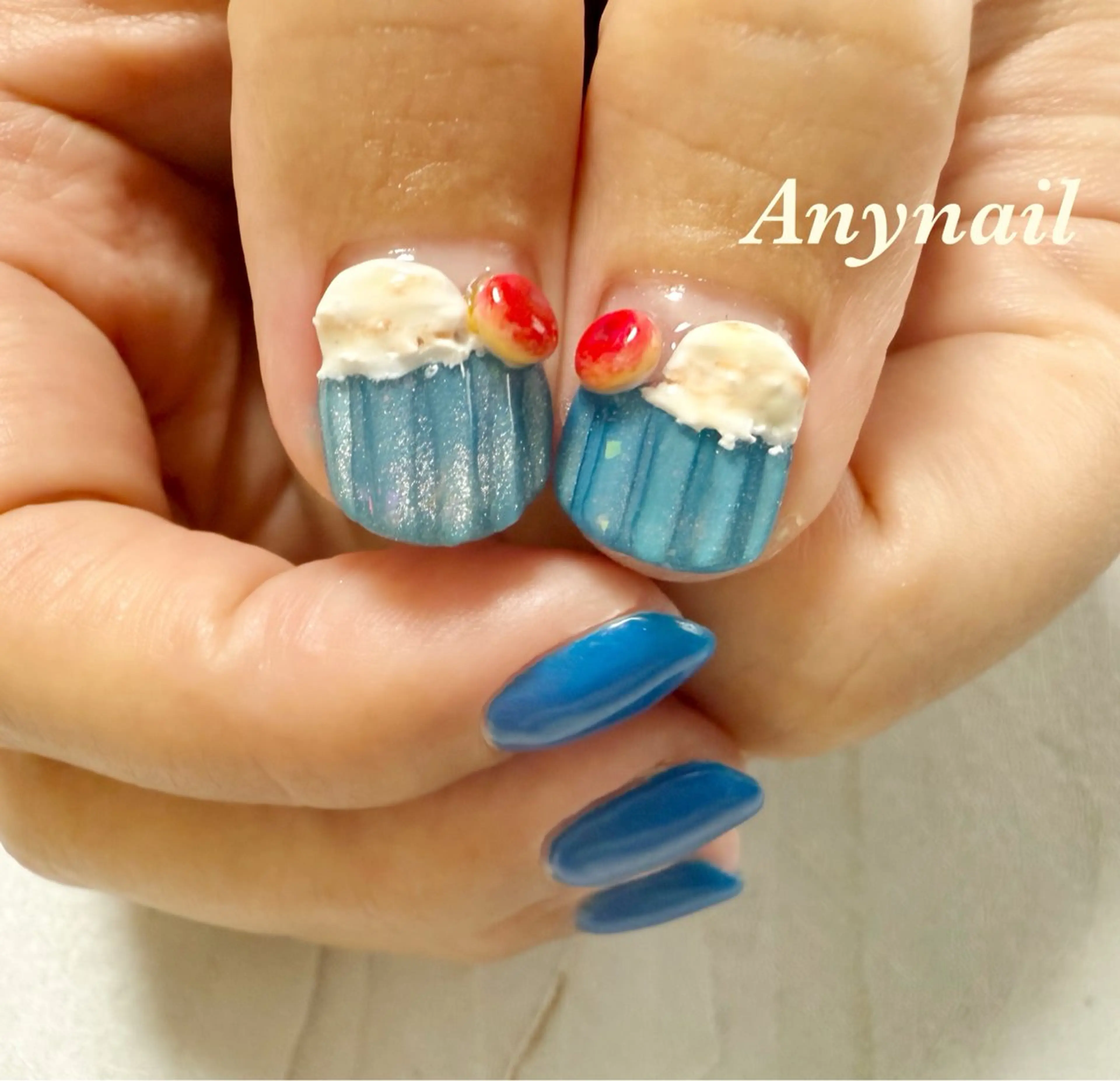 ネイル アートネイル ブルー ショートネイル 夏ネイル 岩澤 恵子のネイルデザイン