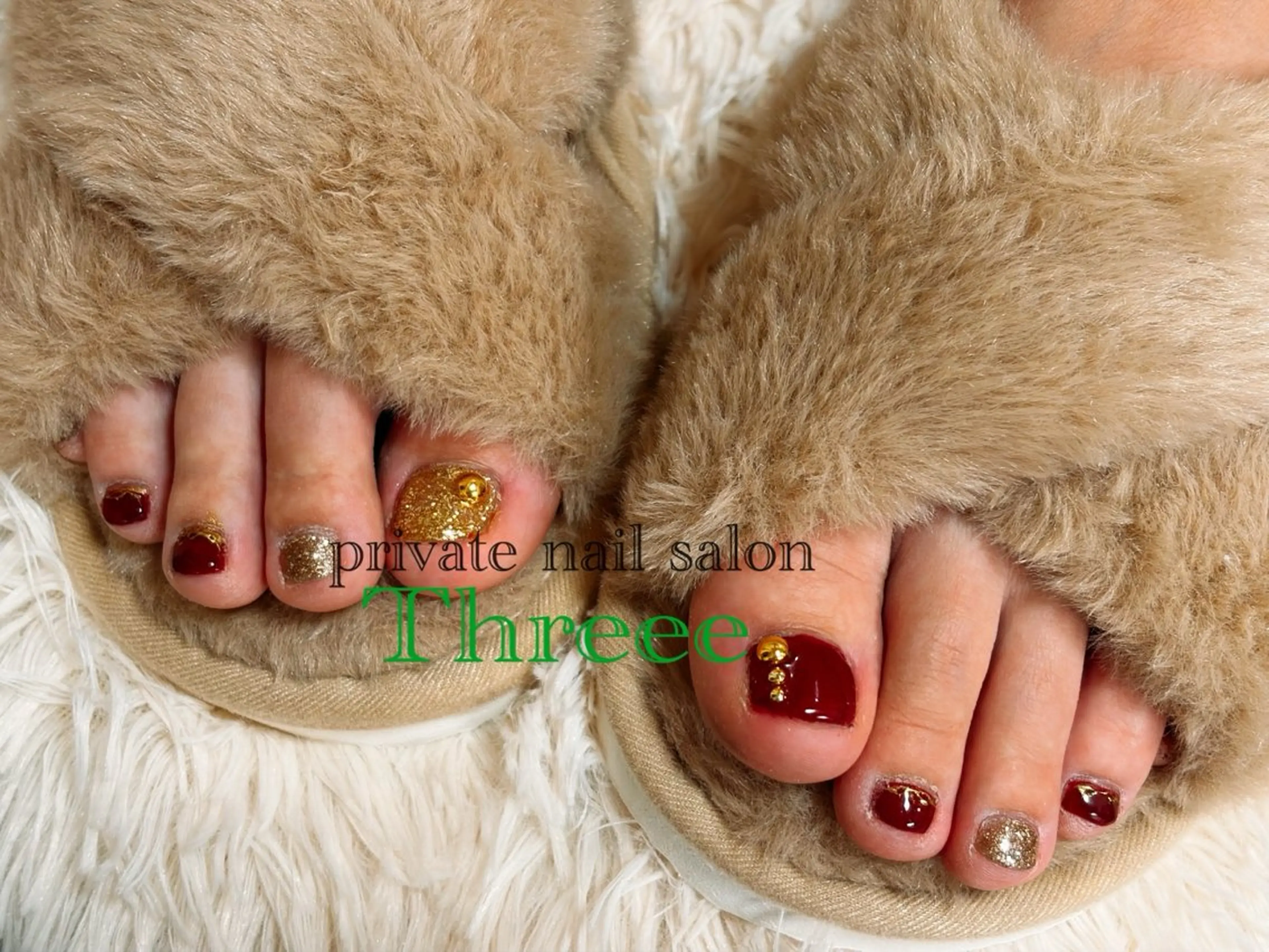 ネイル ボルドー フットネイル Nail salon - Threee　-のネイルデザイン