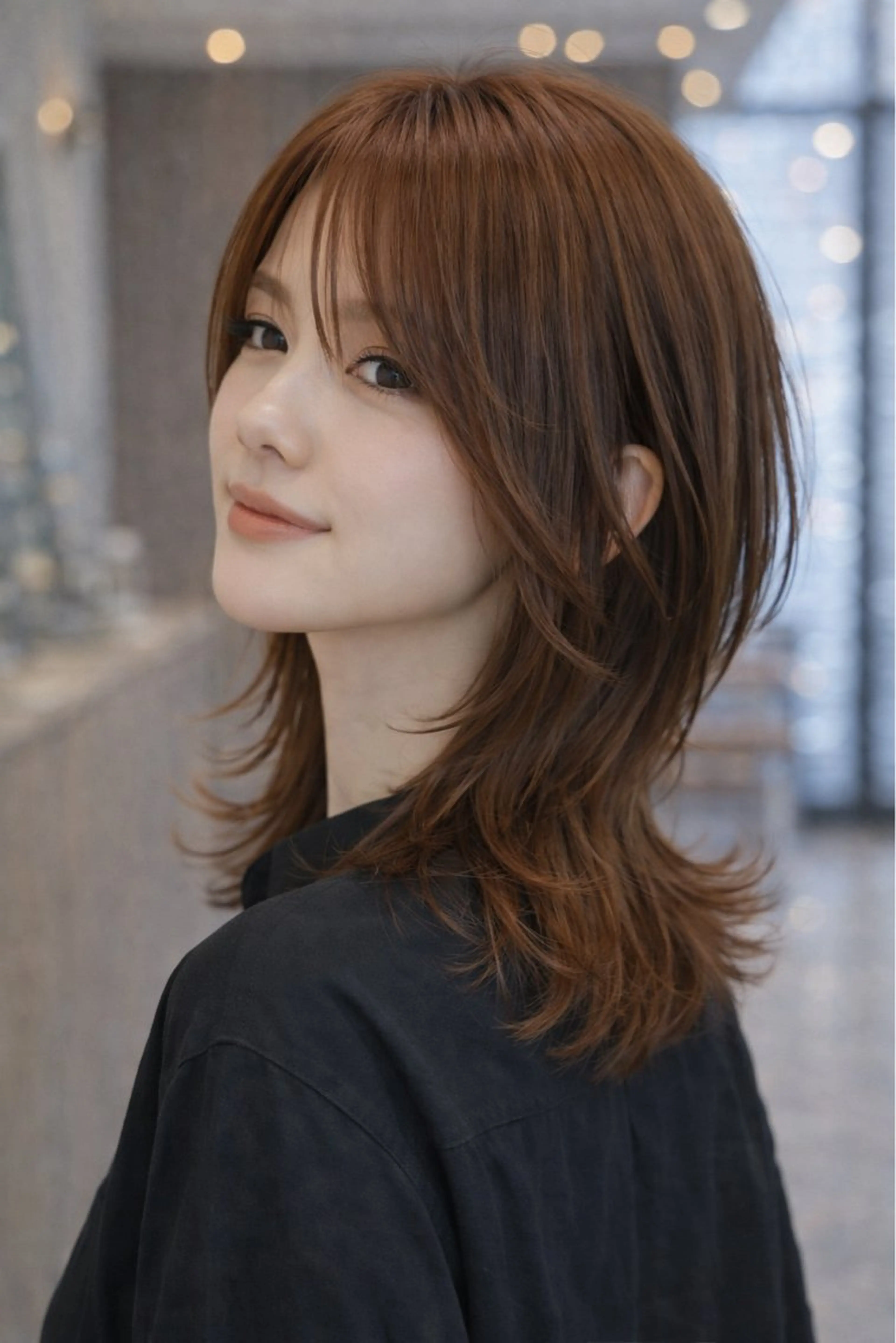 セミロング レイヤーカット 外ハネヘア カット ヘアカラー トリートメント 齋藤 智佳のヘアスタイル