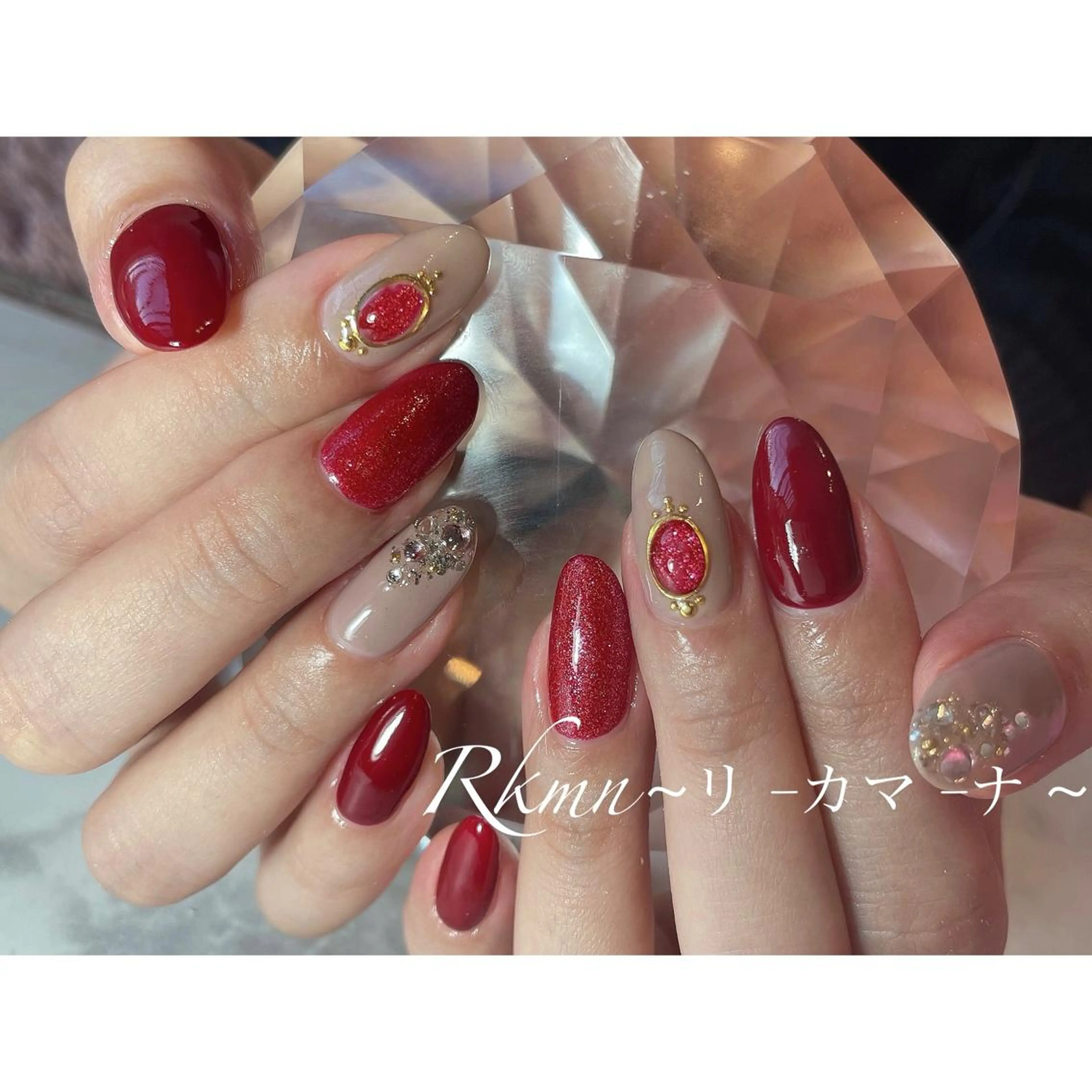 ネイル アートネイル ボルドー ラメ(グリッター) 春ネイル ハンドネイル フットネイル ハンドケア Rkmn ~リ-カマ-ナ~のネイルデザイン