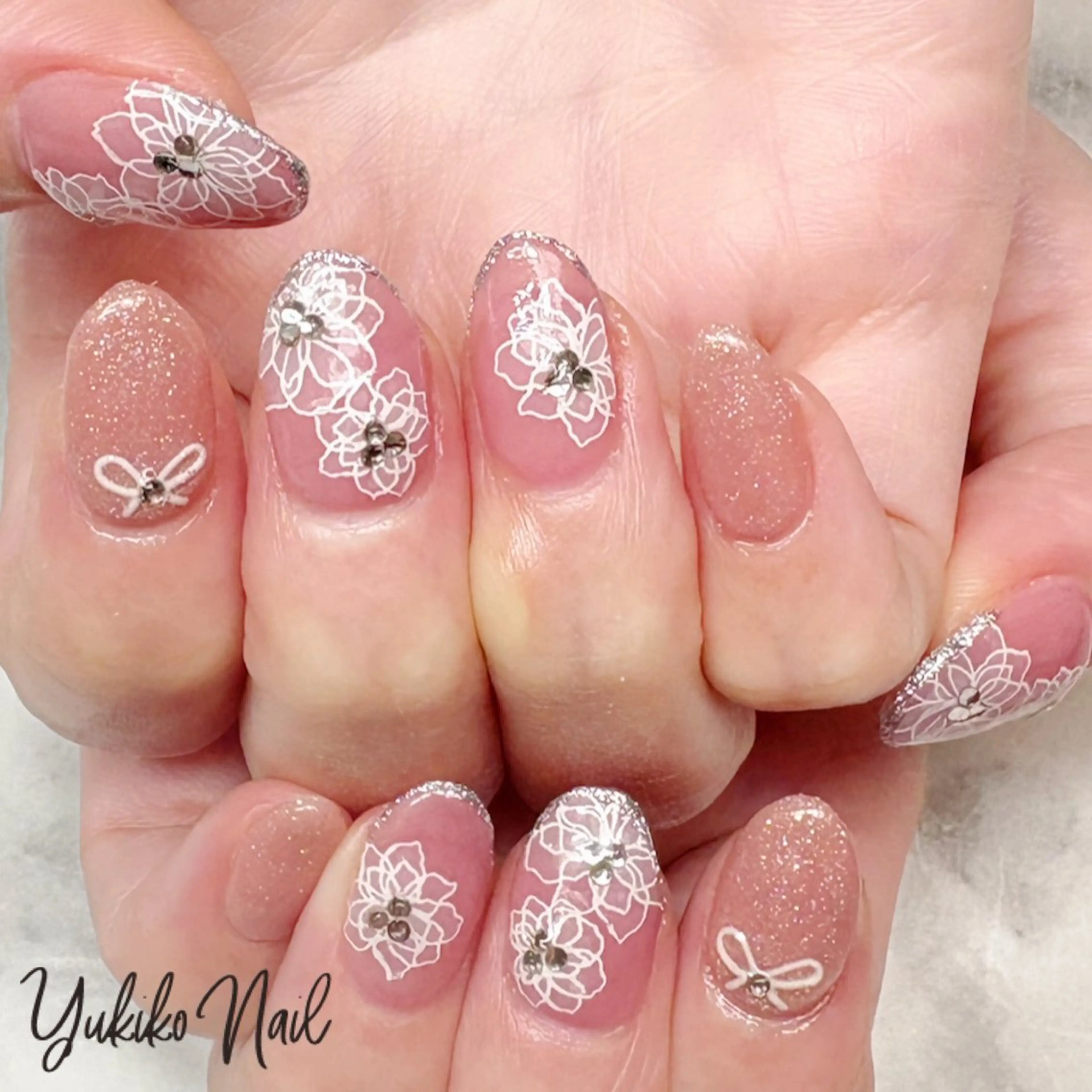ネイル フラワーネイル ピンク 春ネイル ハンドネイル ユキコ ネイルのネイルデザイン