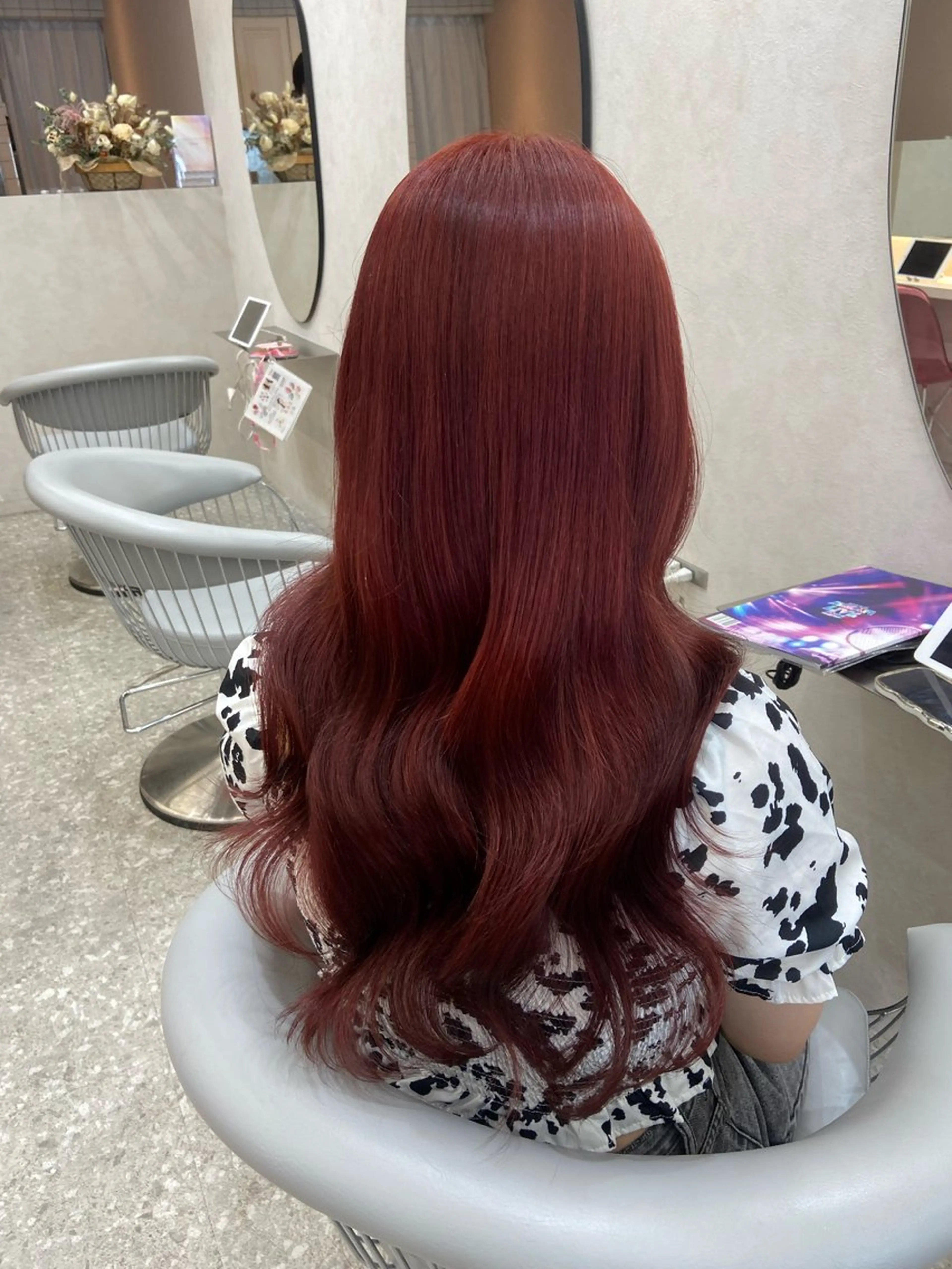 ロング カラー ブリーチ ケアブリーチ ダブルカラー レッドカラー 新宿/韓国ヘア 中明度カラー/かやのヘアスタイル