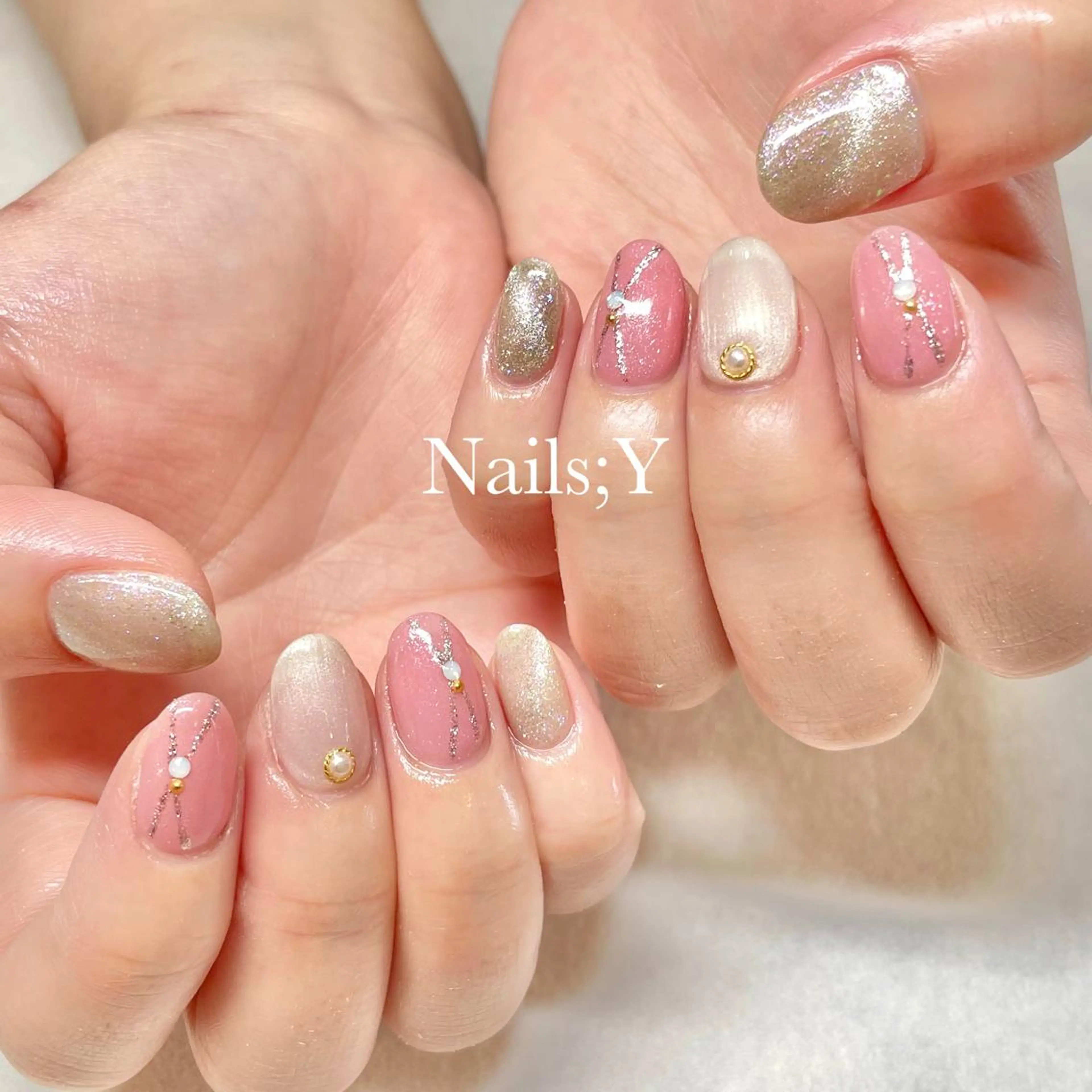 ネイル マグネットネイル ピンク ハンドネイル yo koのネイルデザイン