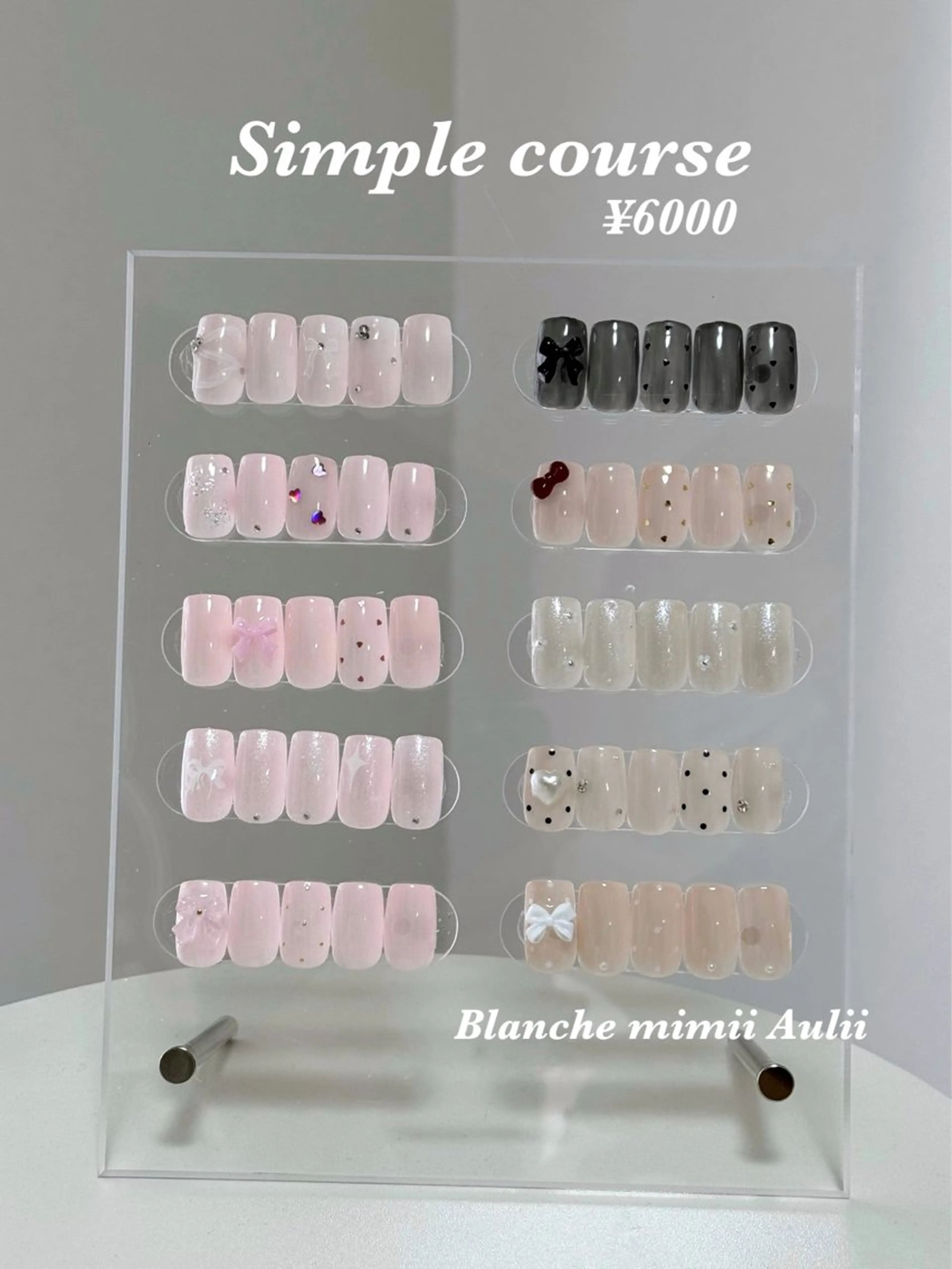 ネイル ガーリー ハート キラキラネイル オフィスネイル リボン ハンドネイル Blanche　mimii所属・Blanche Ayaのネイルデザイン