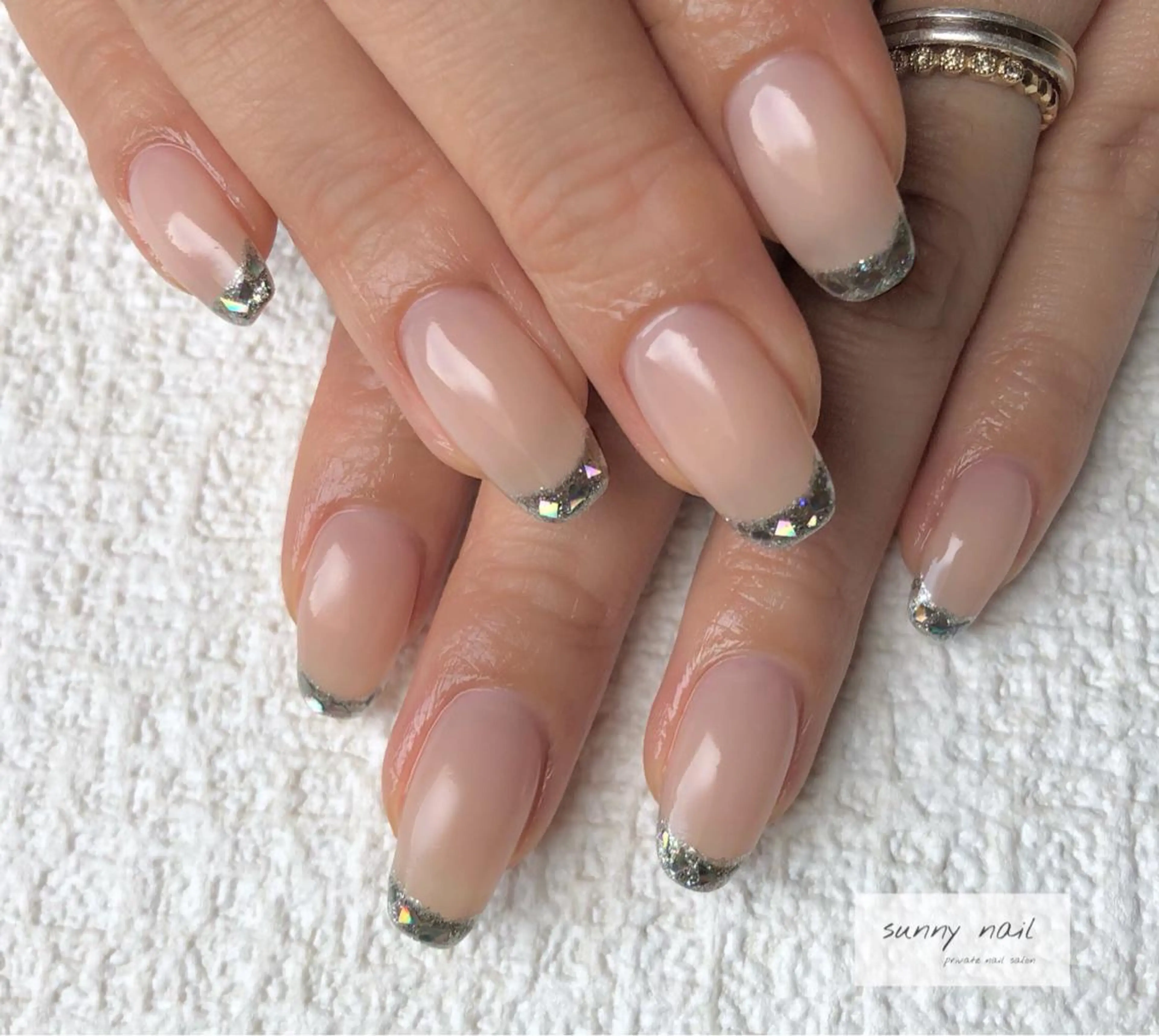 ネイル アートネイル カジュアル フレンチネイル ジェルネイル ガラスフレンチ sunny nailのネイルデザイン